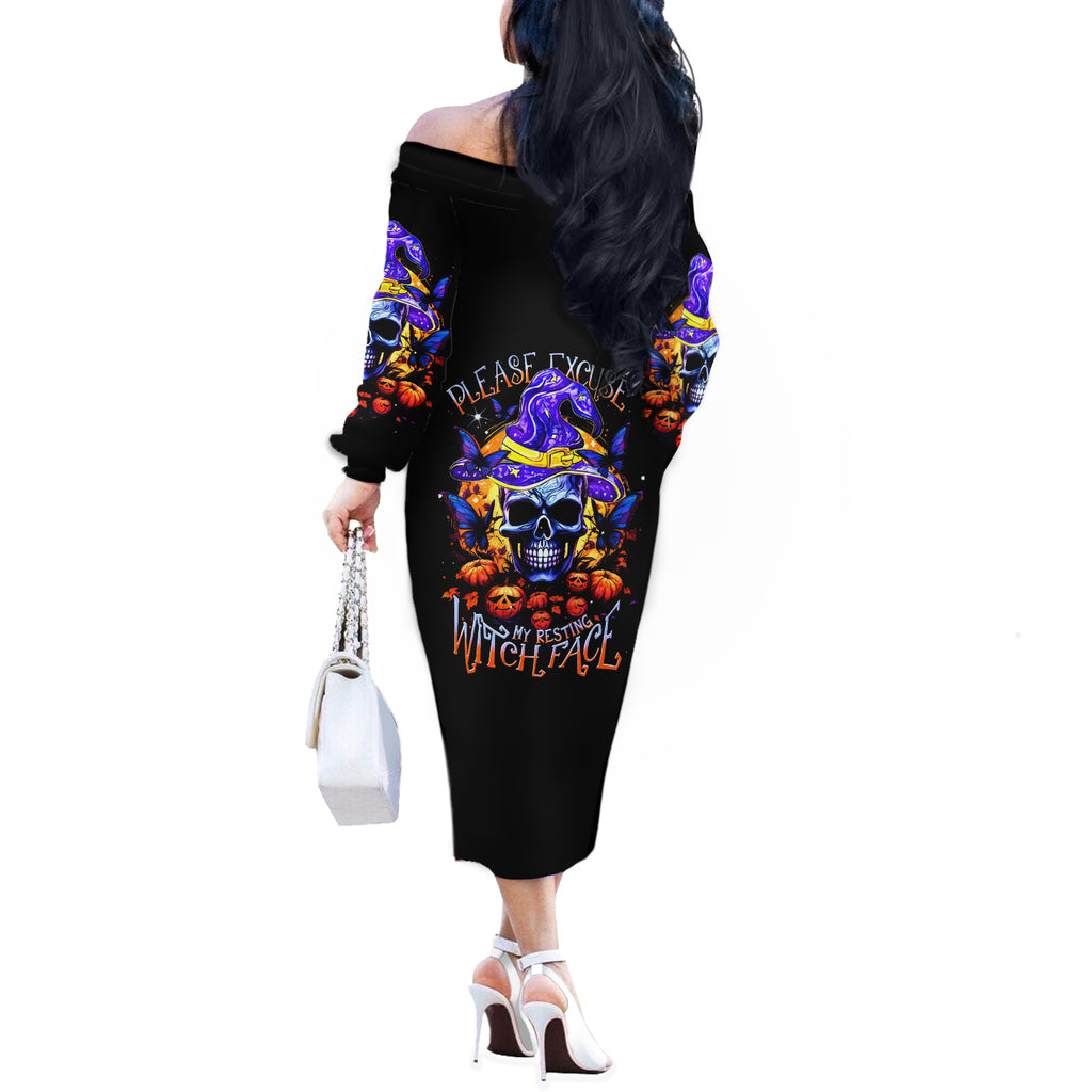 Halloween Skull Off The Shoulder Long Sleeve Dress Please Excuse My Resting Witch Face