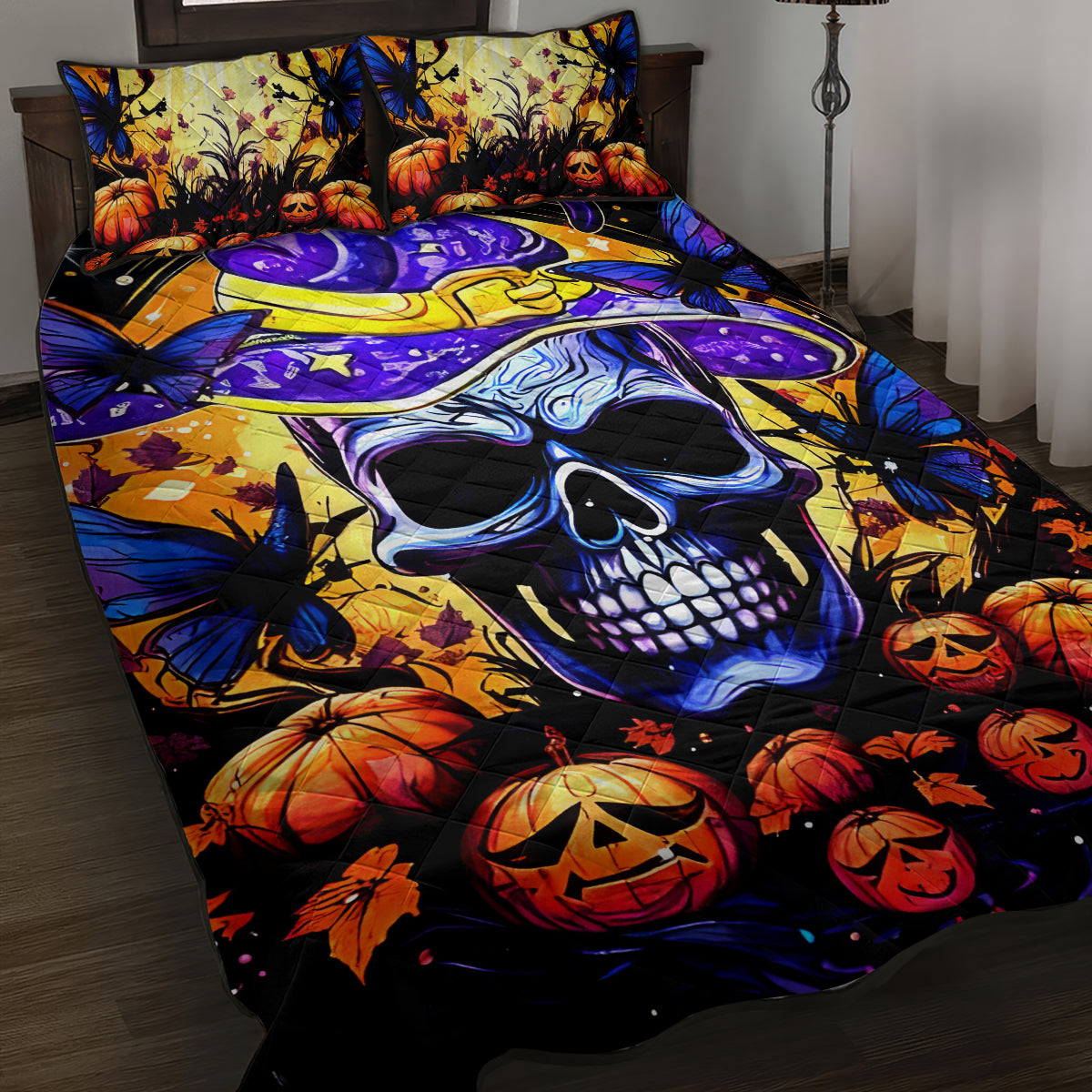 Halloween Skull Quilt Bed Set Please Excuse My Resting Witch Face