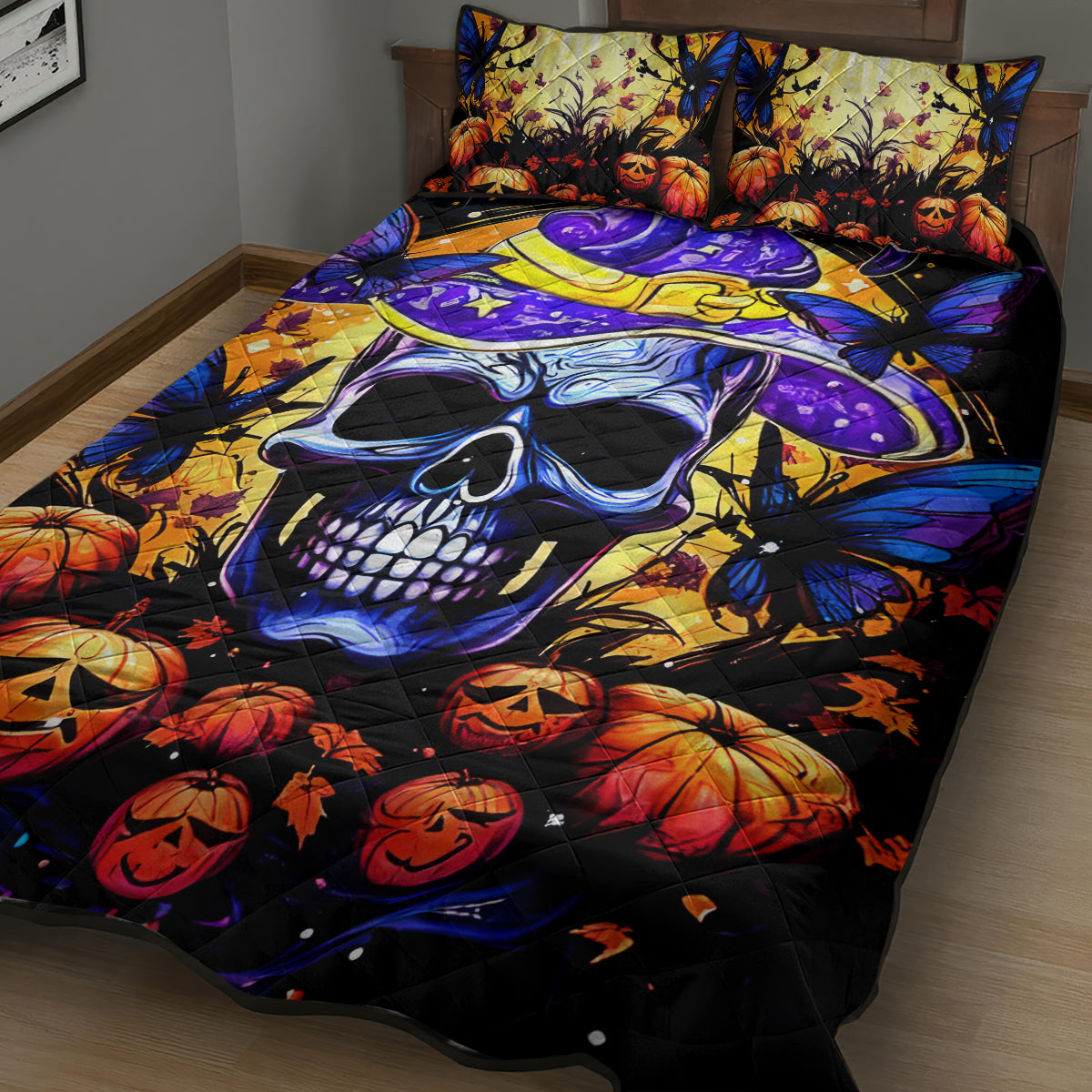 Halloween Skull Quilt Bed Set Please Excuse My Resting Witch Face