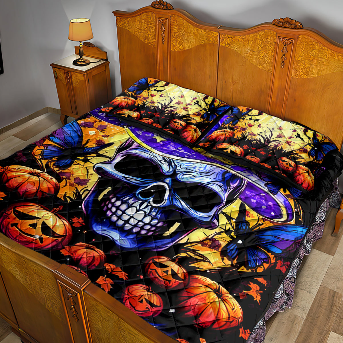 Halloween Skull Quilt Bed Set Please Excuse My Resting Witch Face