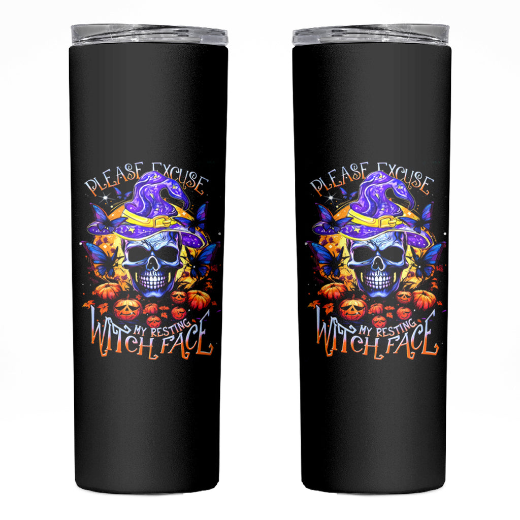 Halloween Skull Skinny Tumbler Please Excuse My Resting Witch Face