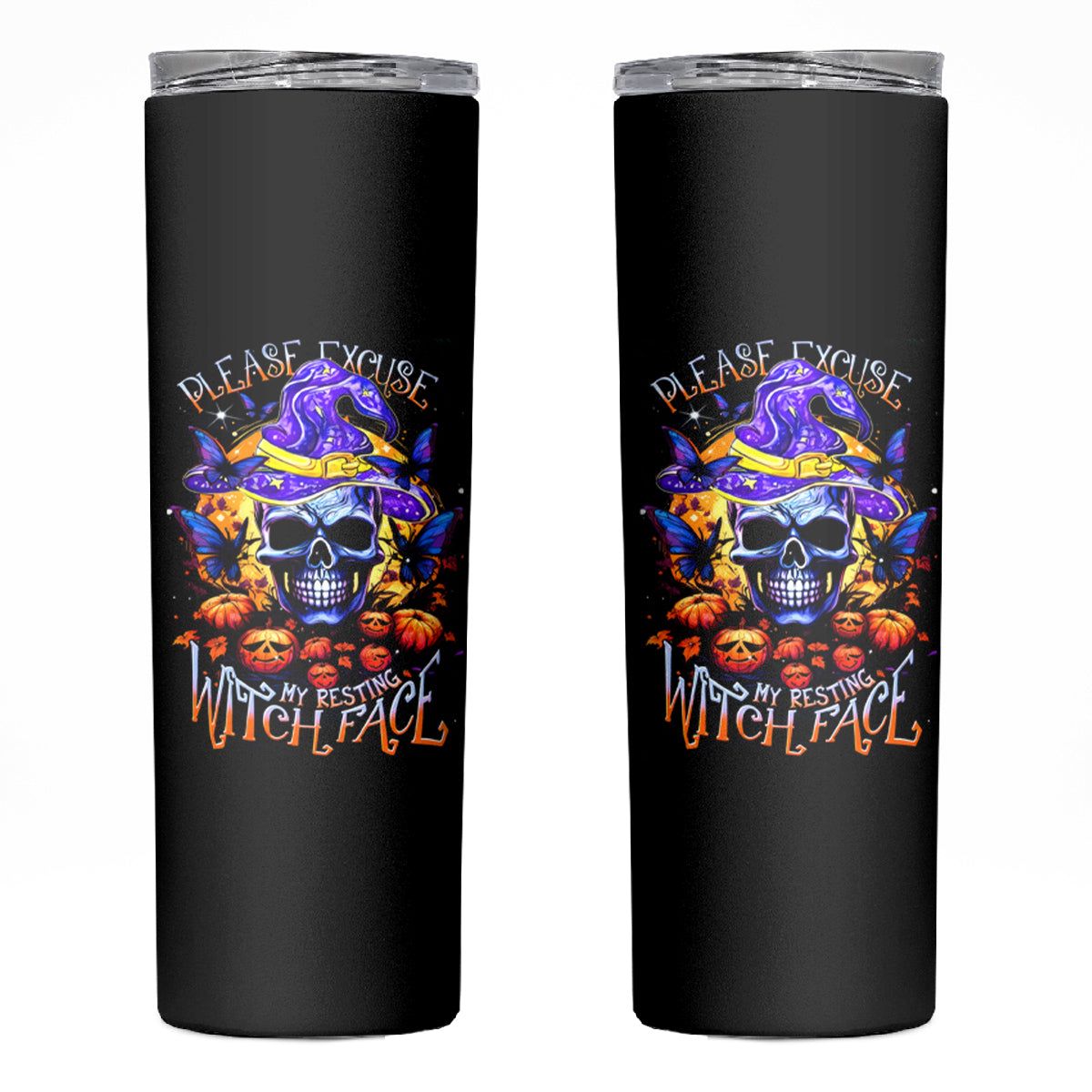 Halloween Skull Skinny Tumbler Please Excuse My Resting Witch Face