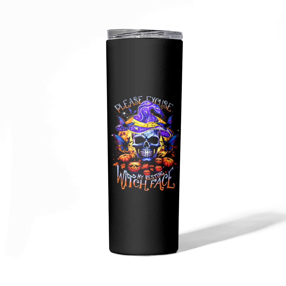 Halloween Skull Skinny Tumbler Please Excuse My Resting Witch Face