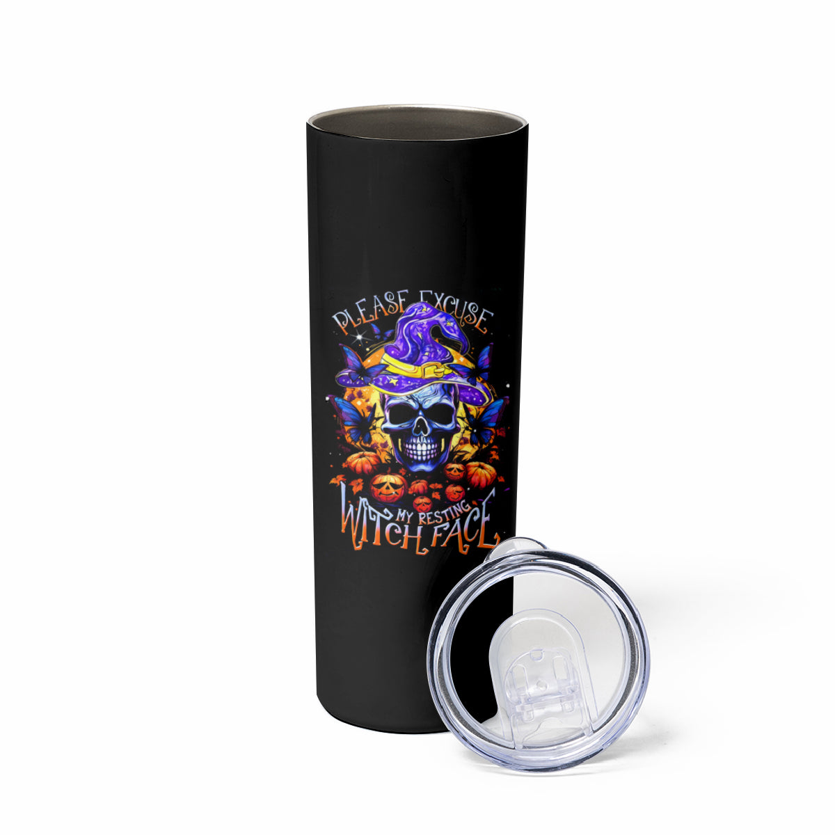 Halloween Skull Skinny Tumbler Please Excuse My Resting Witch Face