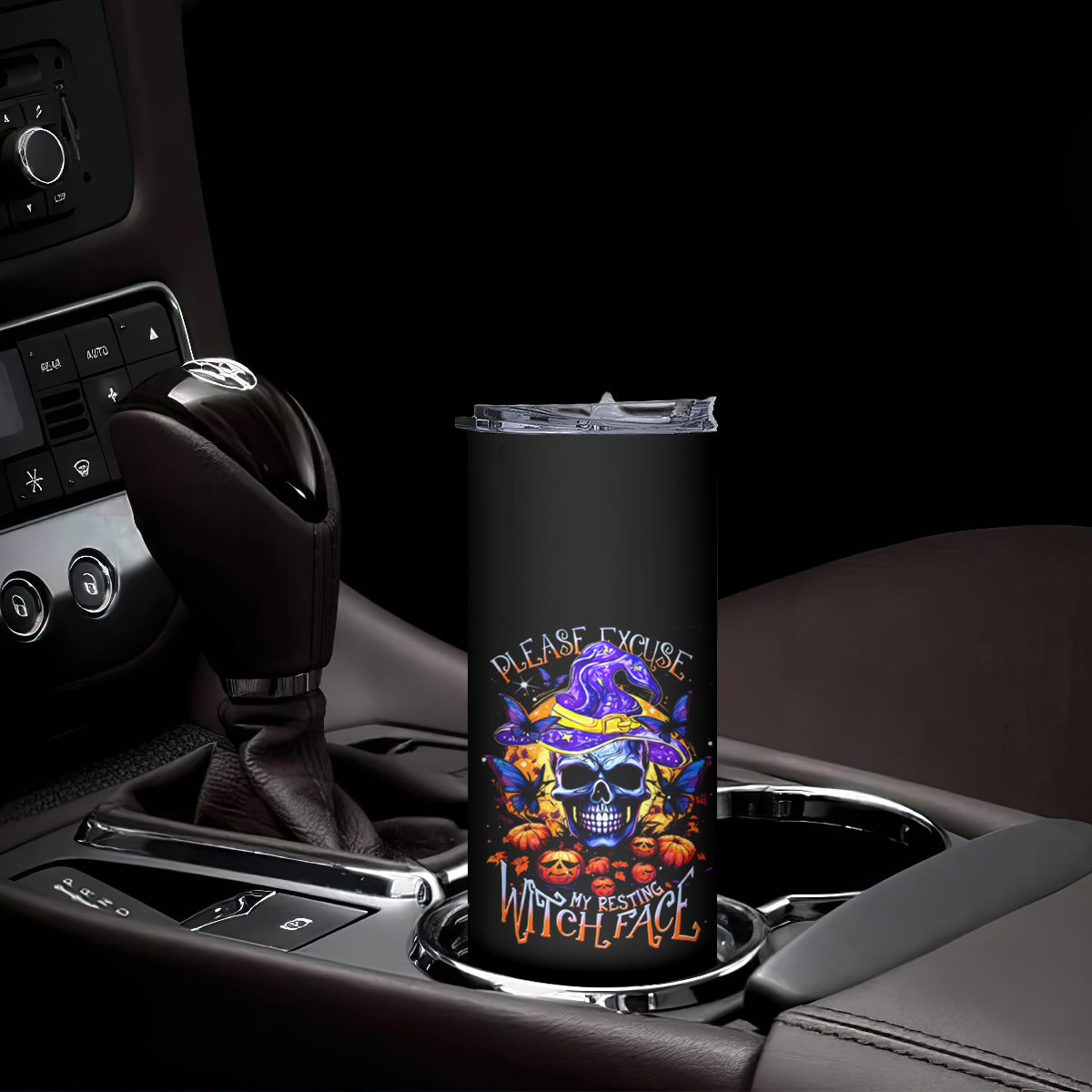 Halloween Skull Skinny Tumbler Please Excuse My Resting Witch Face