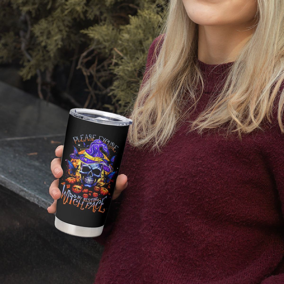 Halloween Skull Tumbler Cup Please Excuse My Resting Witch Face