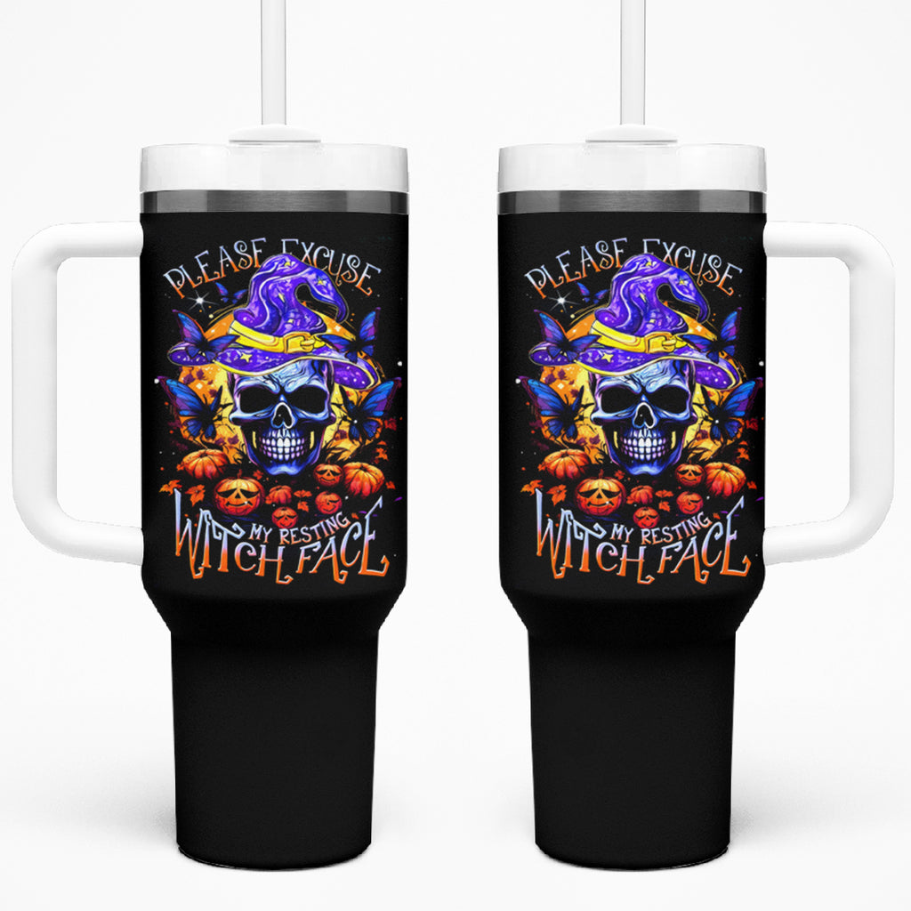 Halloween Skull Tumbler With Handle Please Excuse My Resting Witch Face