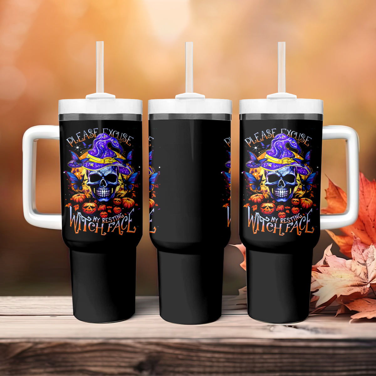 Halloween Skull Tumbler With Handle Please Excuse My Resting Witch Face