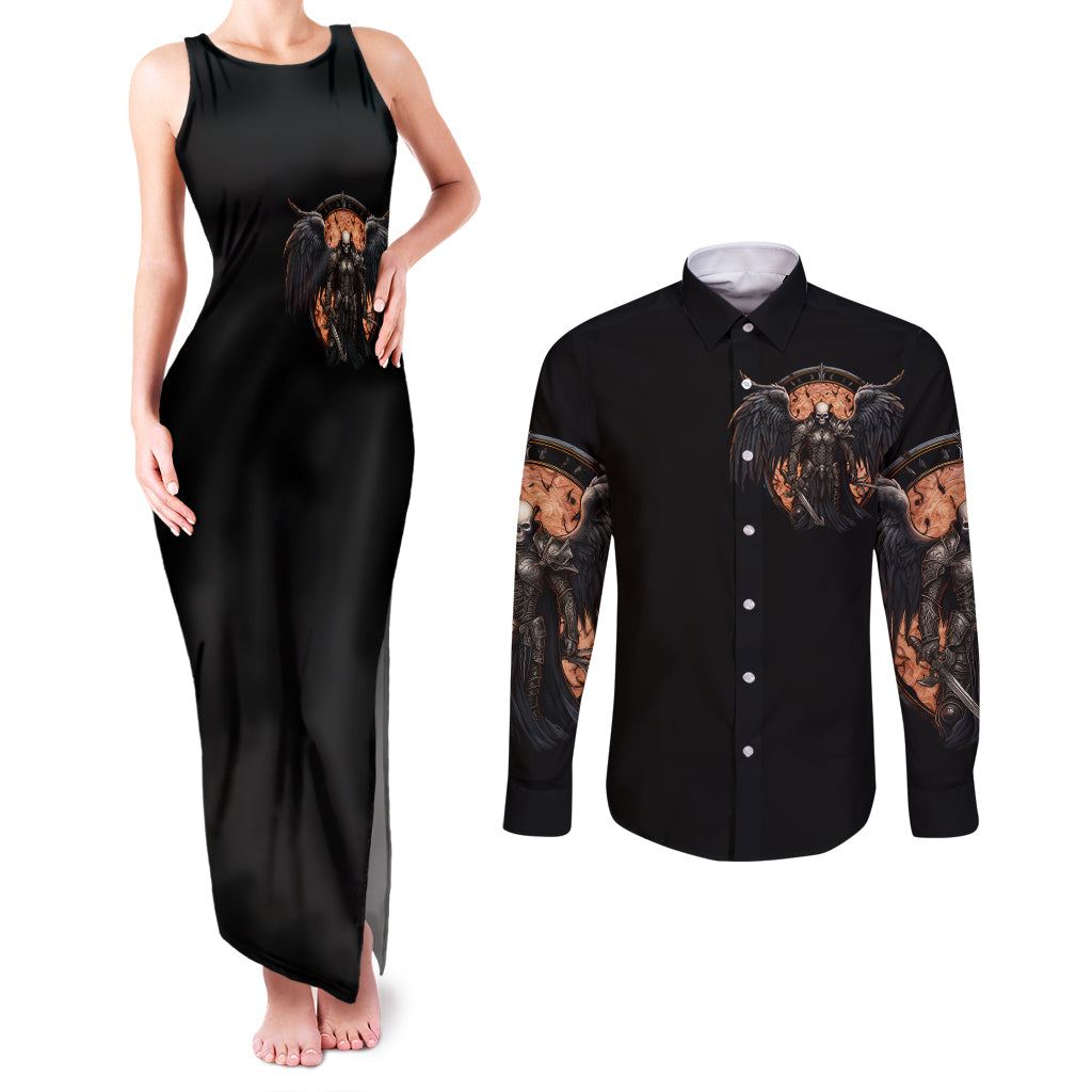 warrior-skull-couples-matching-tank-maxi-dress-and-long-sleeve-button-shirts-warriors-are-the-one-who-always-fight