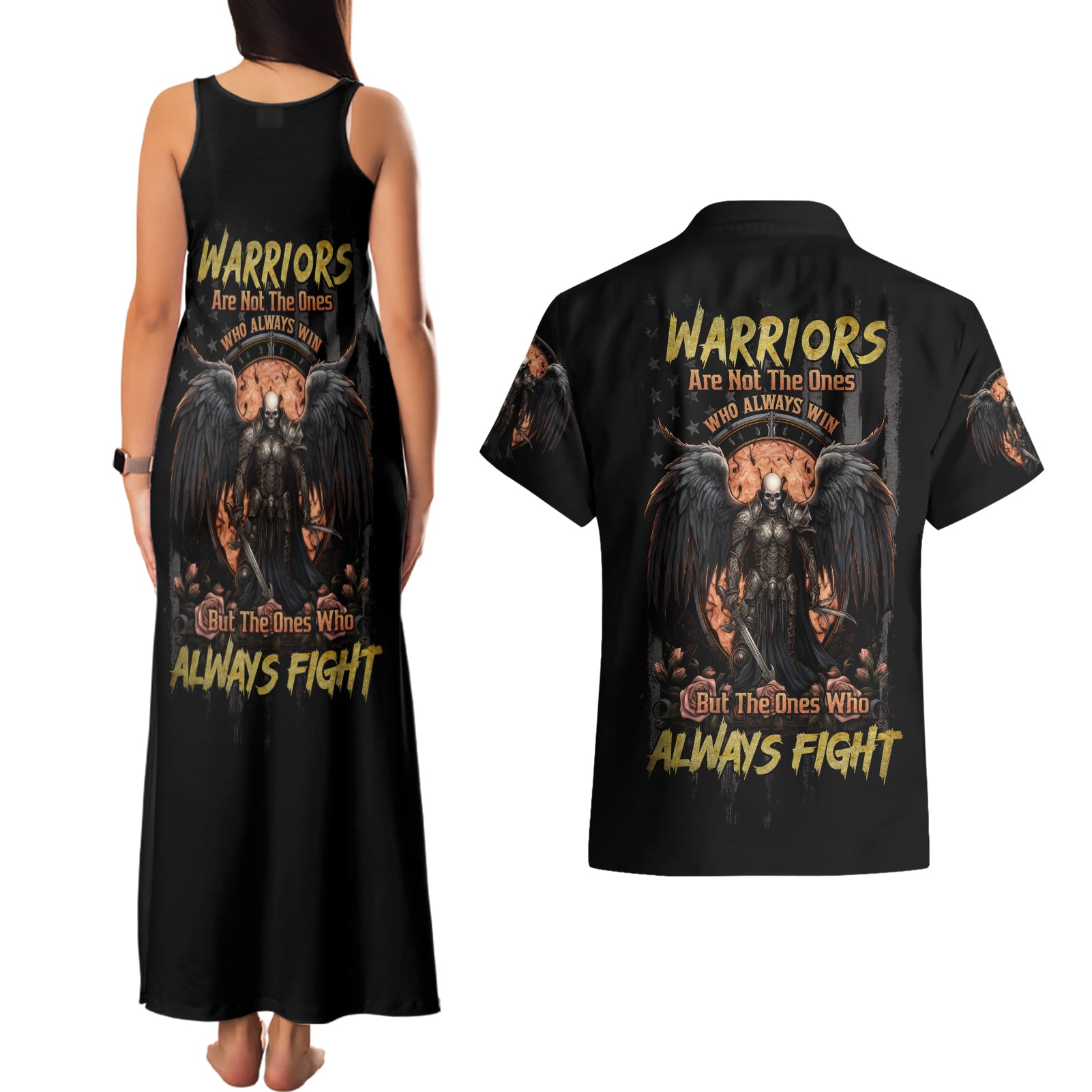 Warrior Skull Couples Matching Tank Maxi Dress and Hawaiian Shirt Warriors Are The One Who Always Fight