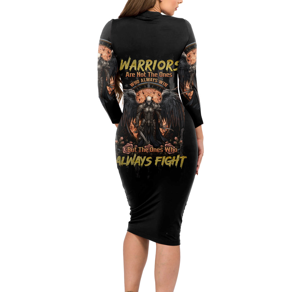 Warrior Skull Long Sleeve Bodycon Dress Warriors Are The One Who Always Fight