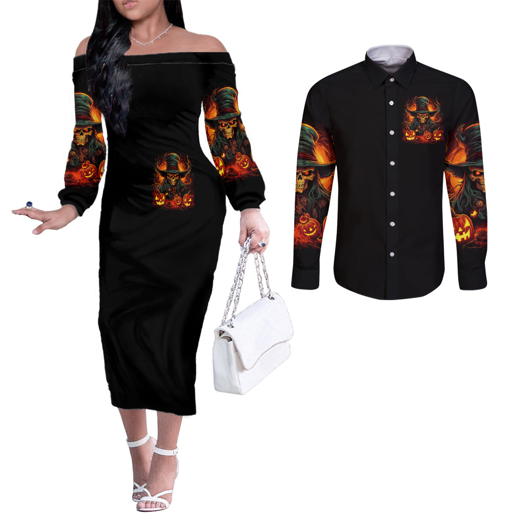 witch-skull-couples-matching-off-the-shoulder-long-sleeve-dress-and-long-sleeve-button-shirts-witches-with-hitches