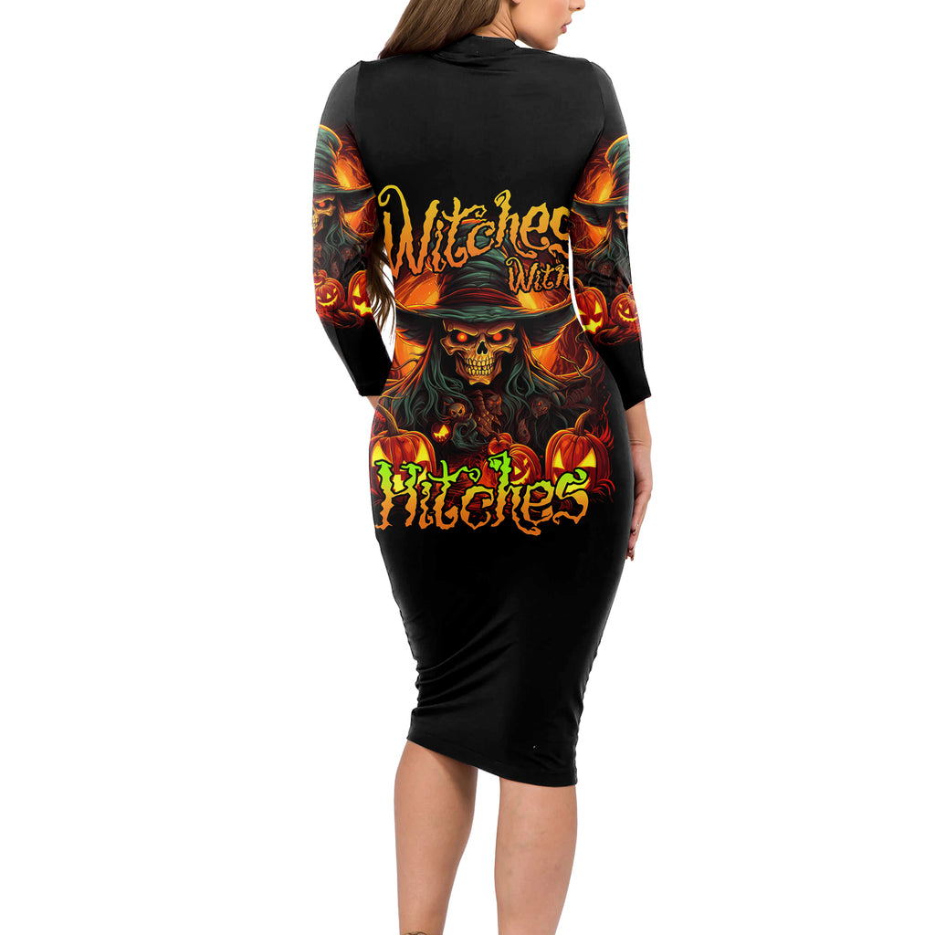 Witch Skull Long Sleeve Bodycon Dress Witches With Hitches