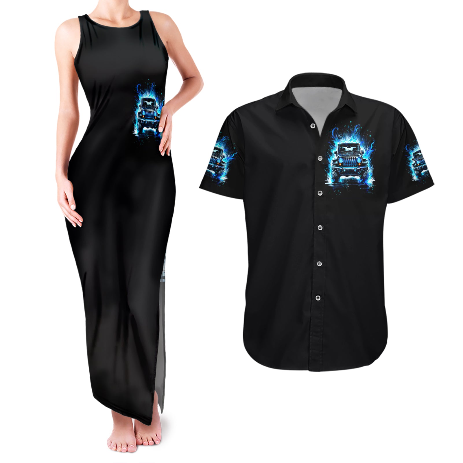 Flame Jeep Couples Matching Tank Maxi Dress and Hawaiian Shirt I'm The Black Jeep Of The Family