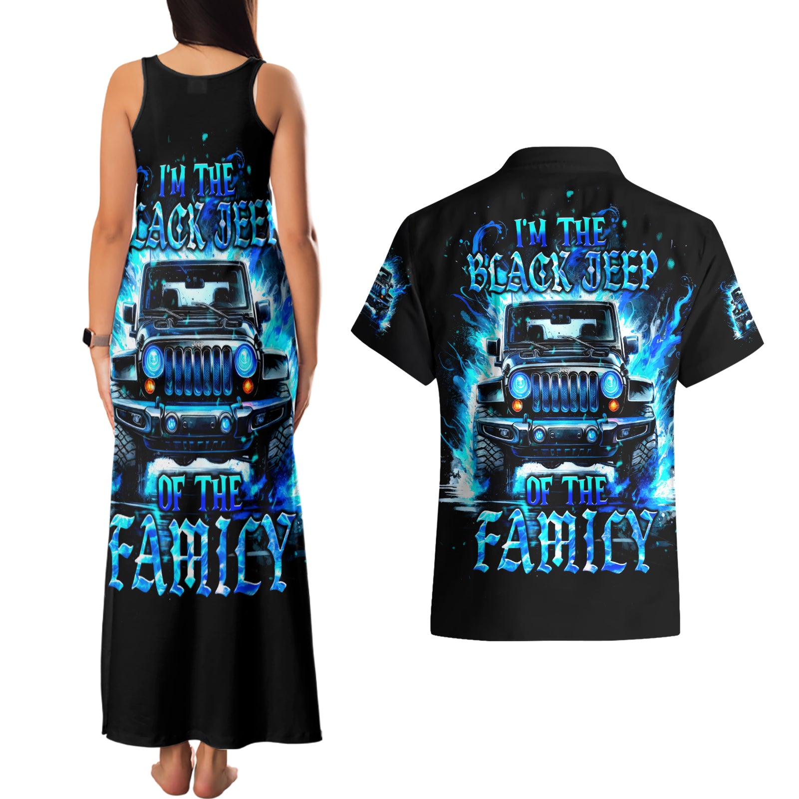 Flame Jeep Couples Matching Tank Maxi Dress and Hawaiian Shirt I'm The Black Jeep Of The Family