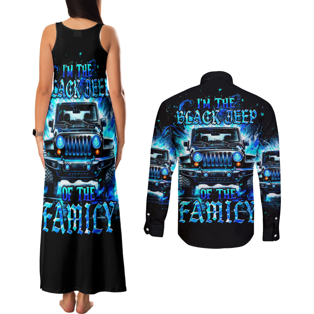 Flame Jeep Couples Matching Tank Maxi Dress and Long Sleeve Button Shirt I'm The Black Jeep Of The Family