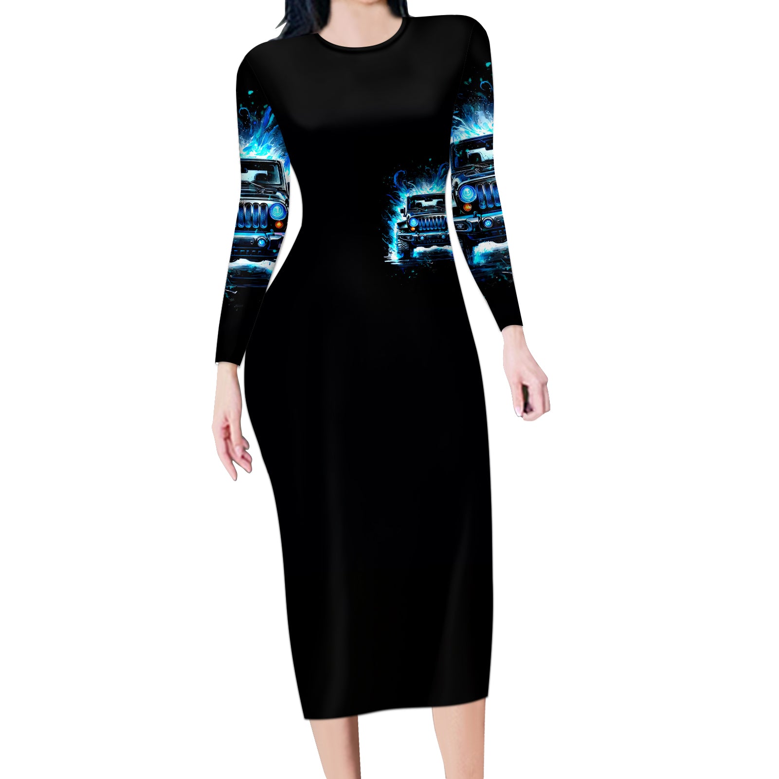 Flame Jeep Long Sleeve Bodycon Dress I'm The Black Jeep Of The Family