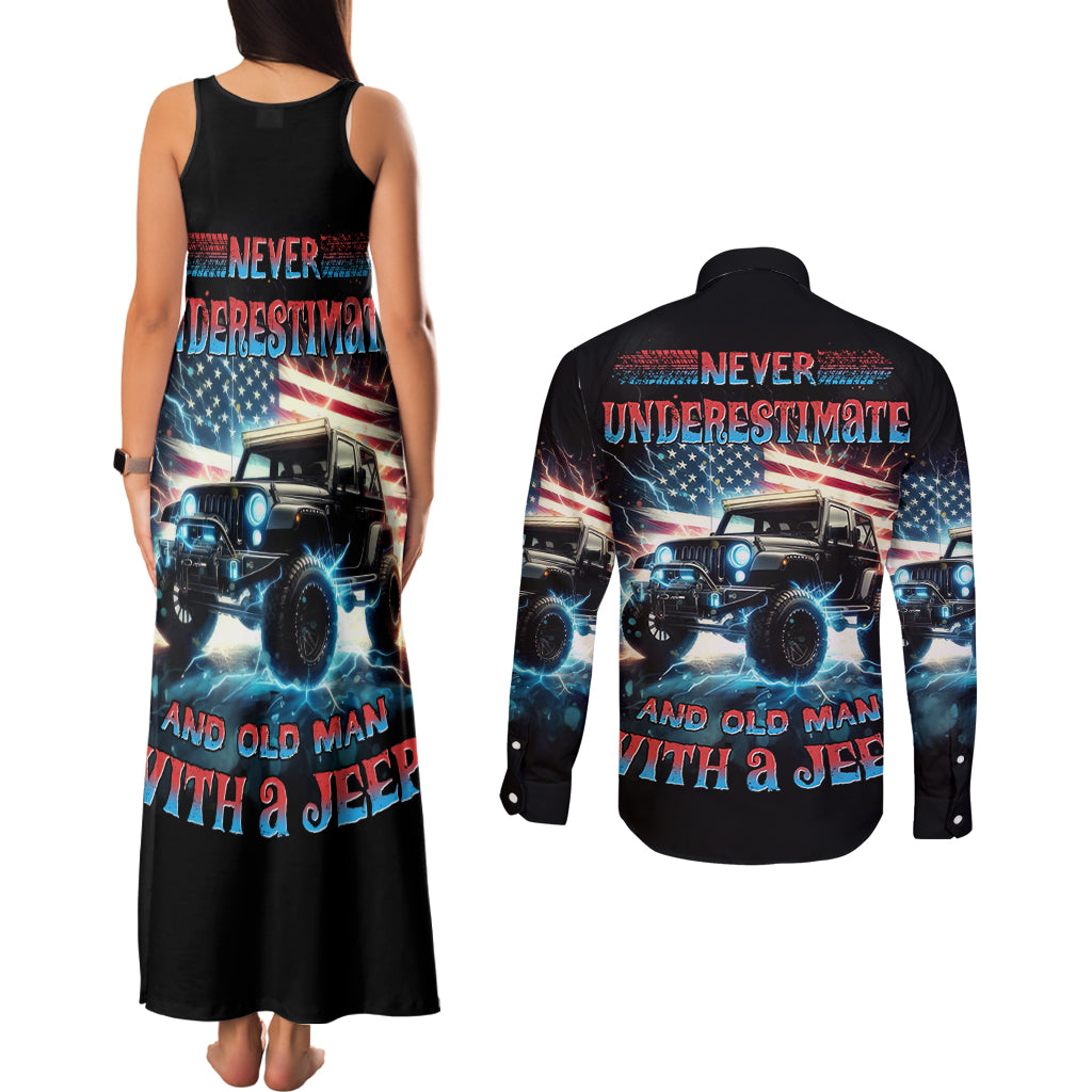 Flag Jeep Couples Matching Tank Maxi Dress and Long Sleeve Button Shirt Never Underestimate And Old Man With A Jeep