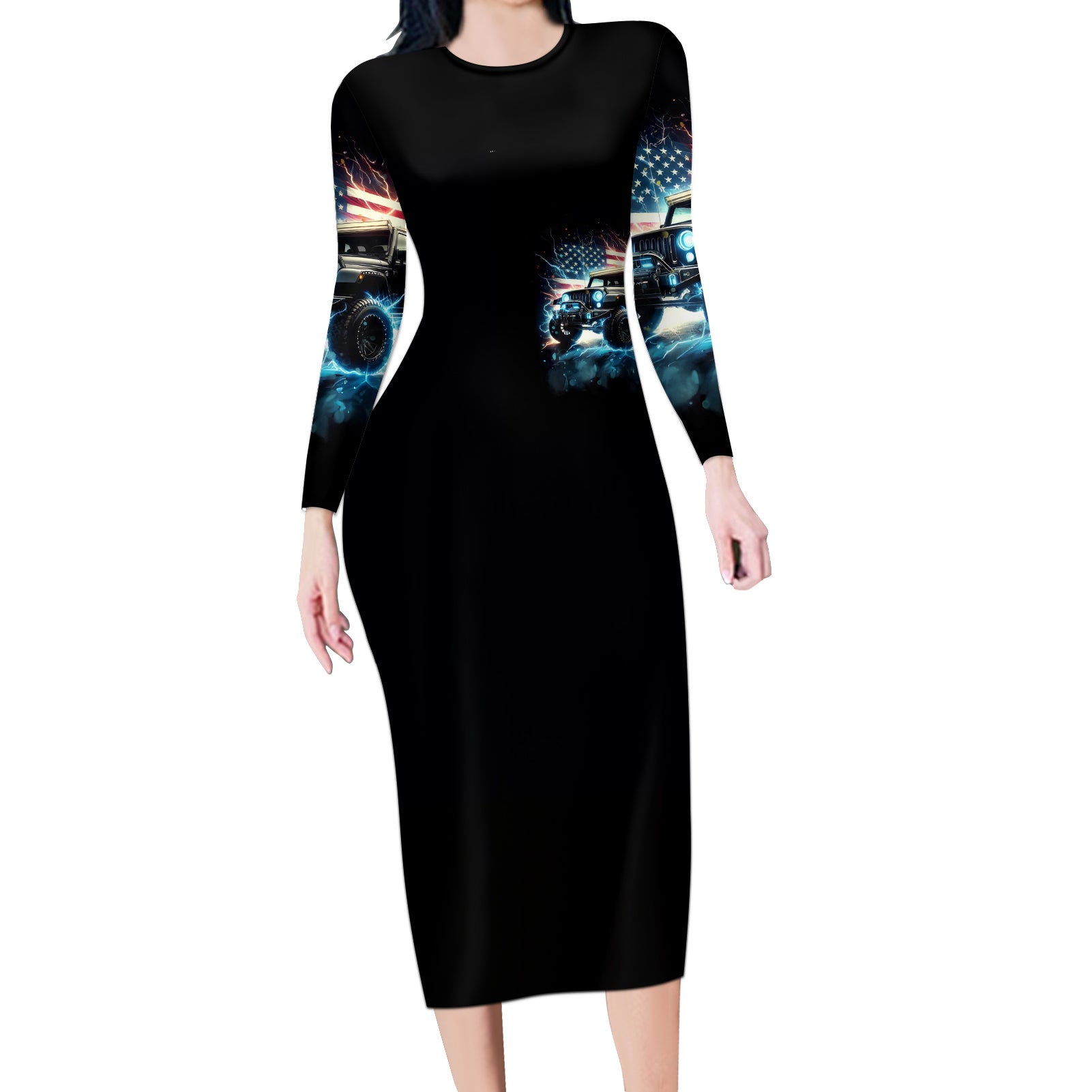 Flag Jeep Long Sleeve Bodycon Dress Never Underestimate And Old Man With A Jeep