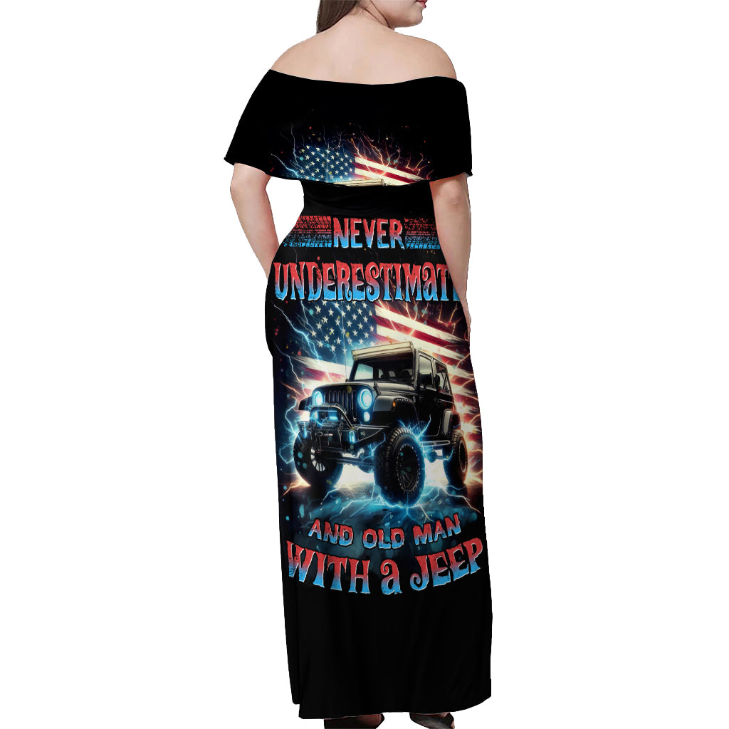 Flag Jeep Off Shoulder Maxi Dress Never Underestimate And Old Man With A Jeep
