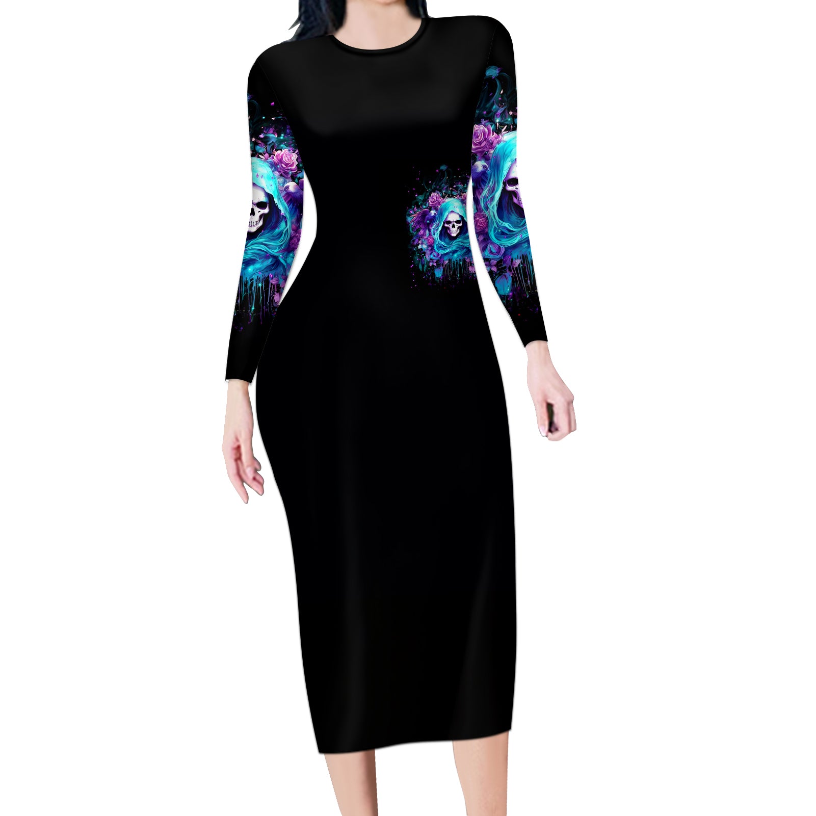 Fairy Skull Long Sleeve Bodycon Dress Once Upon A Time I Was Sweet And Innocent And Then Shit Happens