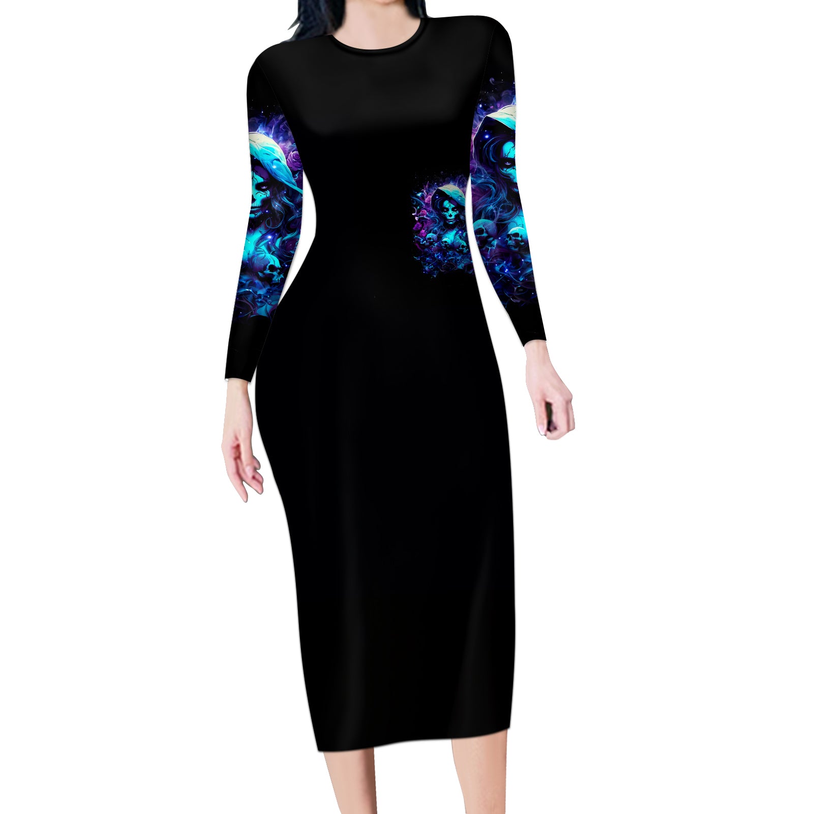Witch Skull Long Sleeve Bodycon Dress I Was Born With My Heart On My Sleeve A Fire In My Soul And Amout Can't Control