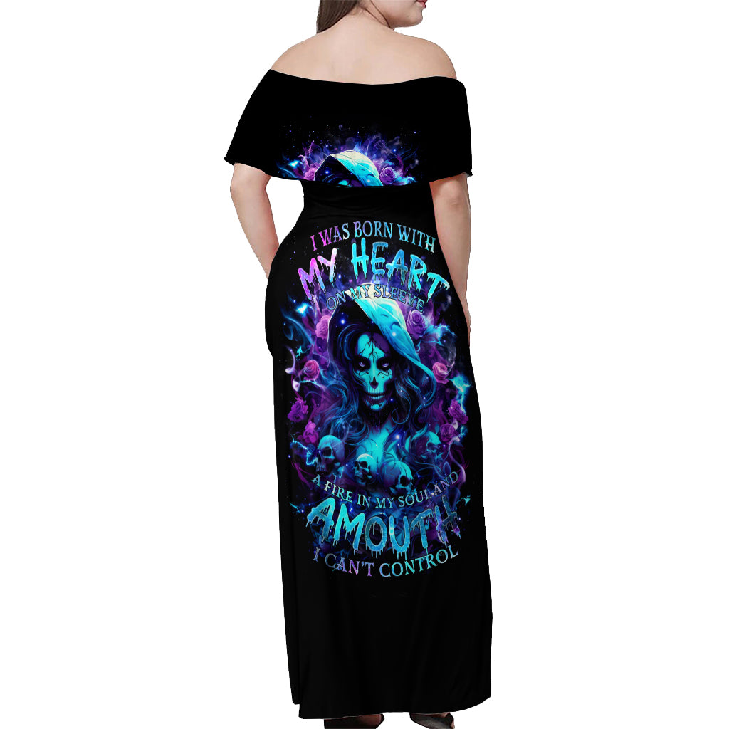 Witch Skull Off Shoulder Maxi Dress I Was Born With My Heart On My Sleeve A Fire In My Soul And Amout Can't Control