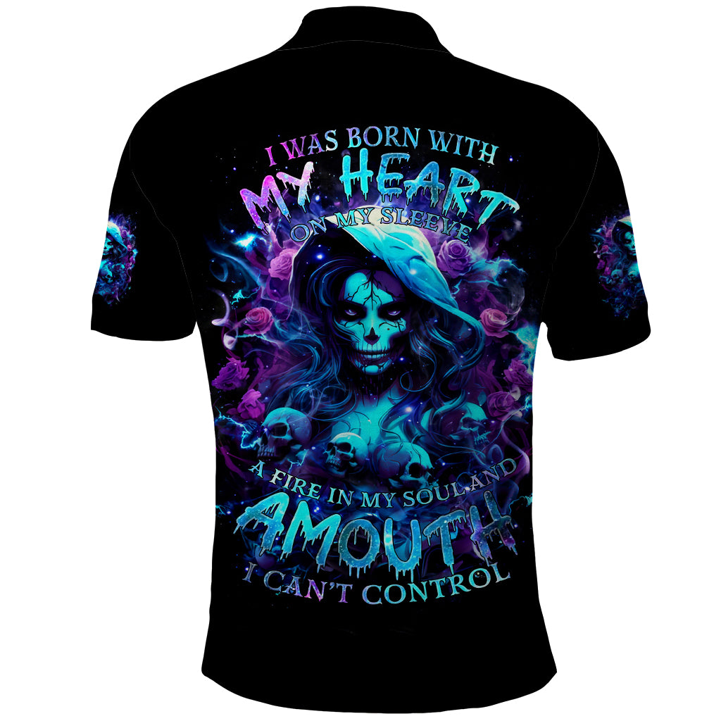 Witch Skull Polo Shirt I Was Born With My Heart On My Sleeve A Fire In My Soul And Amout Can't Control