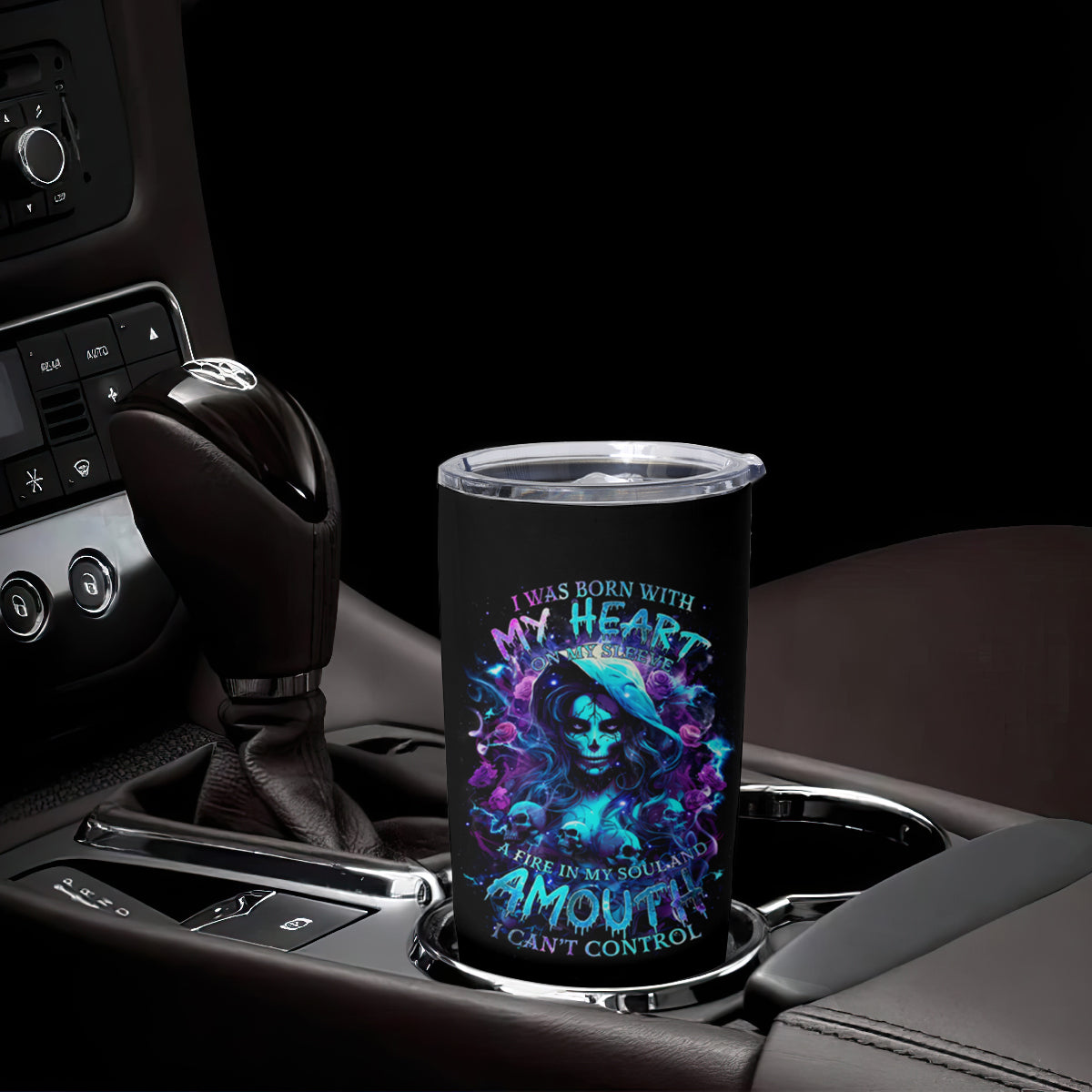 Witch Skull Tumbler Cup I Was Born With My Heart On My Sleeve A Fire In My Soul And Amout Can't Control