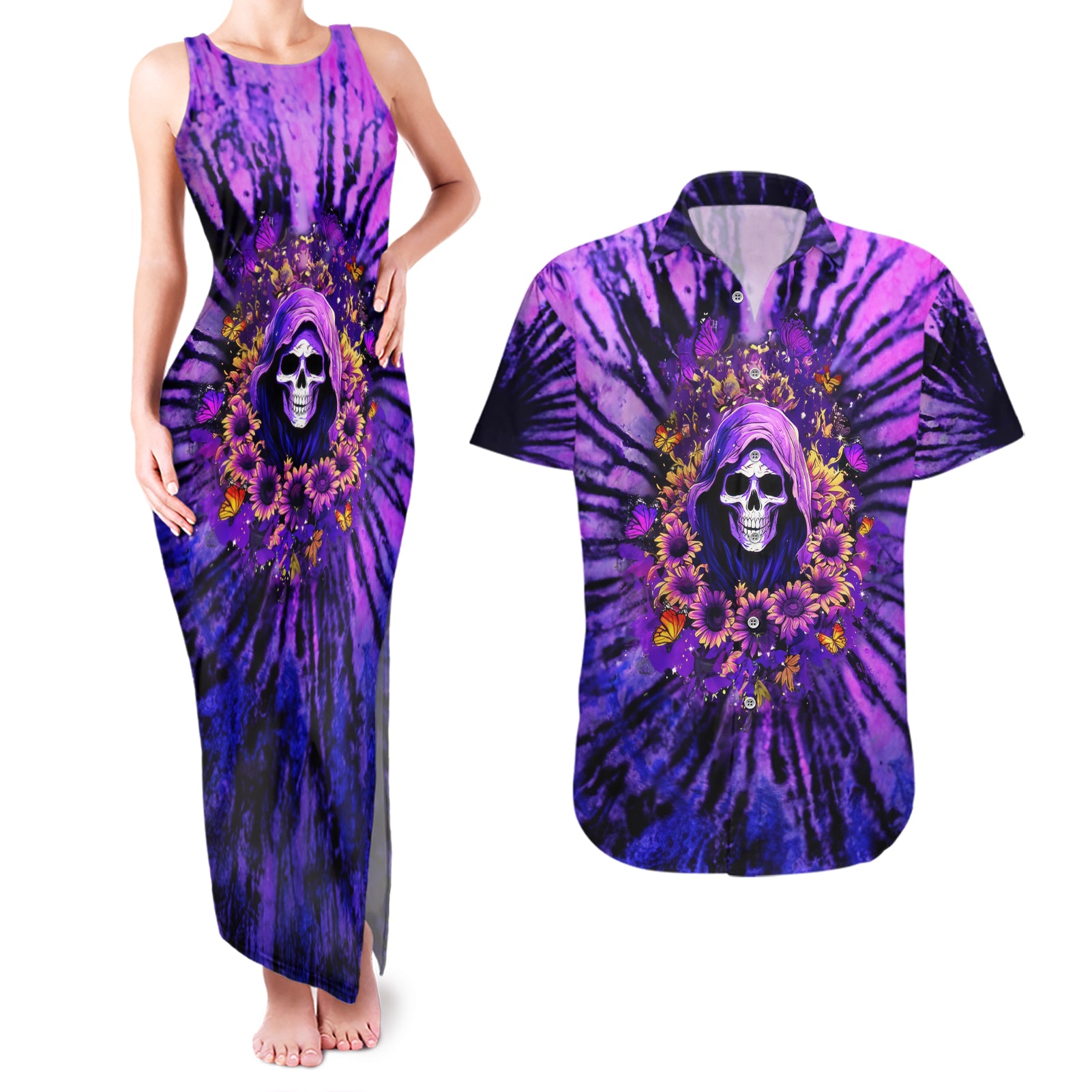 Sunflower Skull Couples Matching Tank Maxi Dress and Hawaiian Shirt The Good Girl In Me Got Tired Of The Bullshit