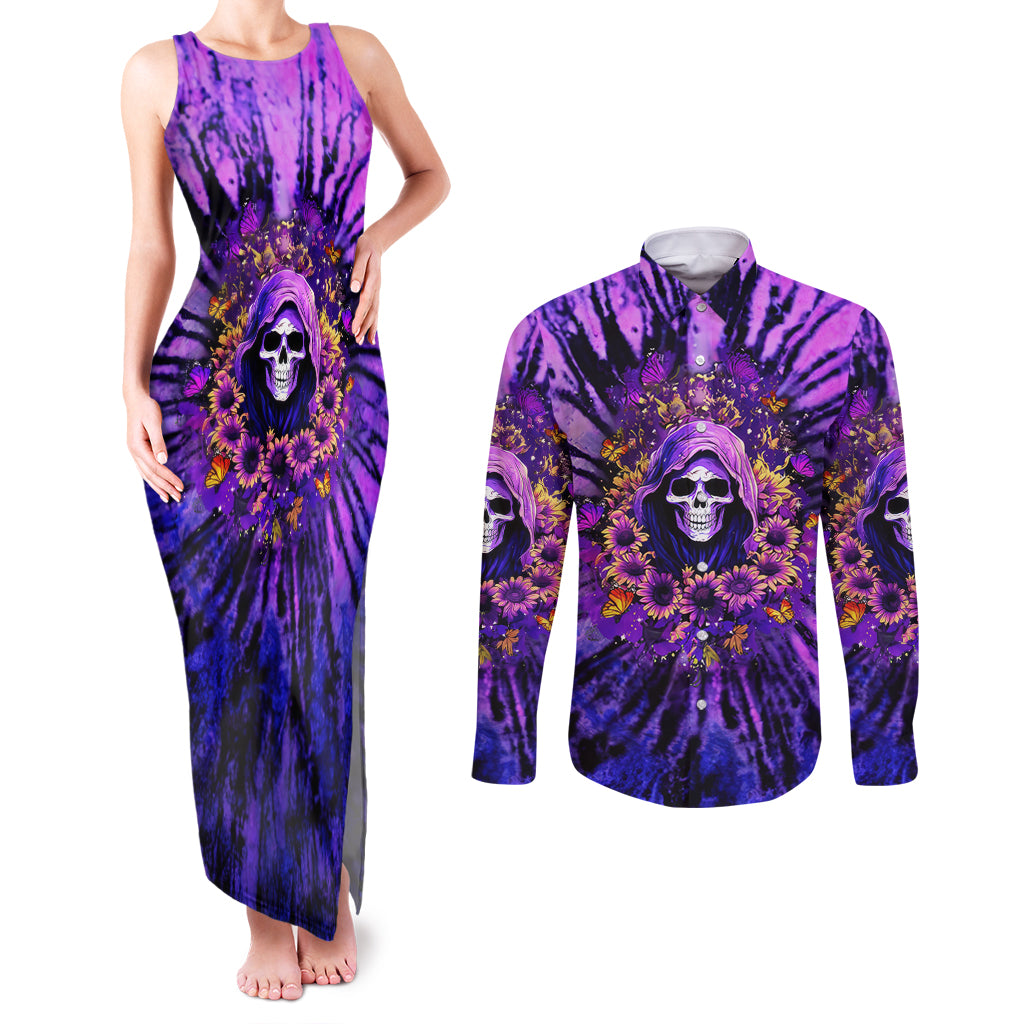 Sunflower Skull Couples Matching Tank Maxi Dress and Long Sleeve Button Shirt The Good Girl In Me Got Tired Of The Bullshit