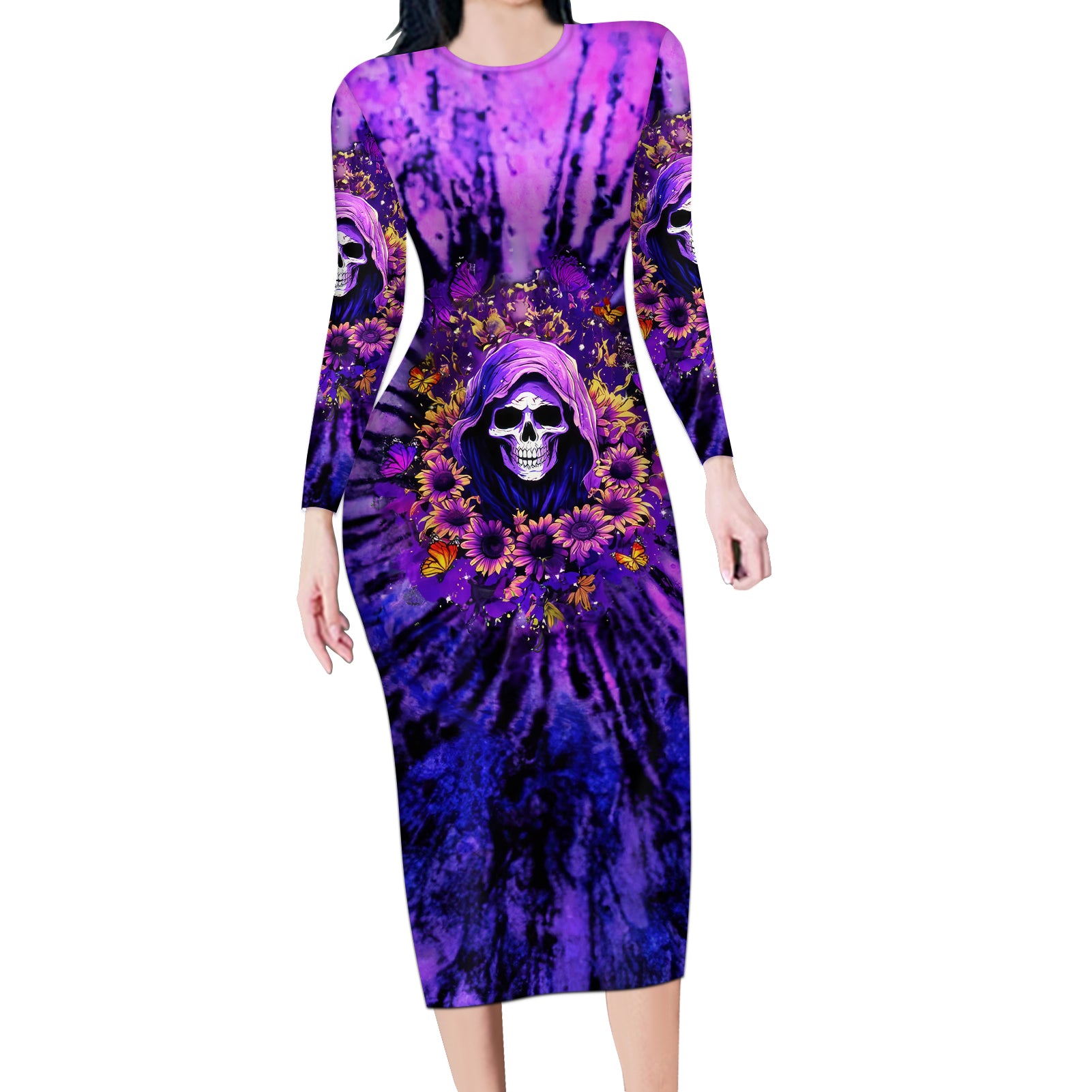 Sunflower Skull Long Sleeve Bodycon Dress The Good Girl In Me Got Tired Of The Bullshit