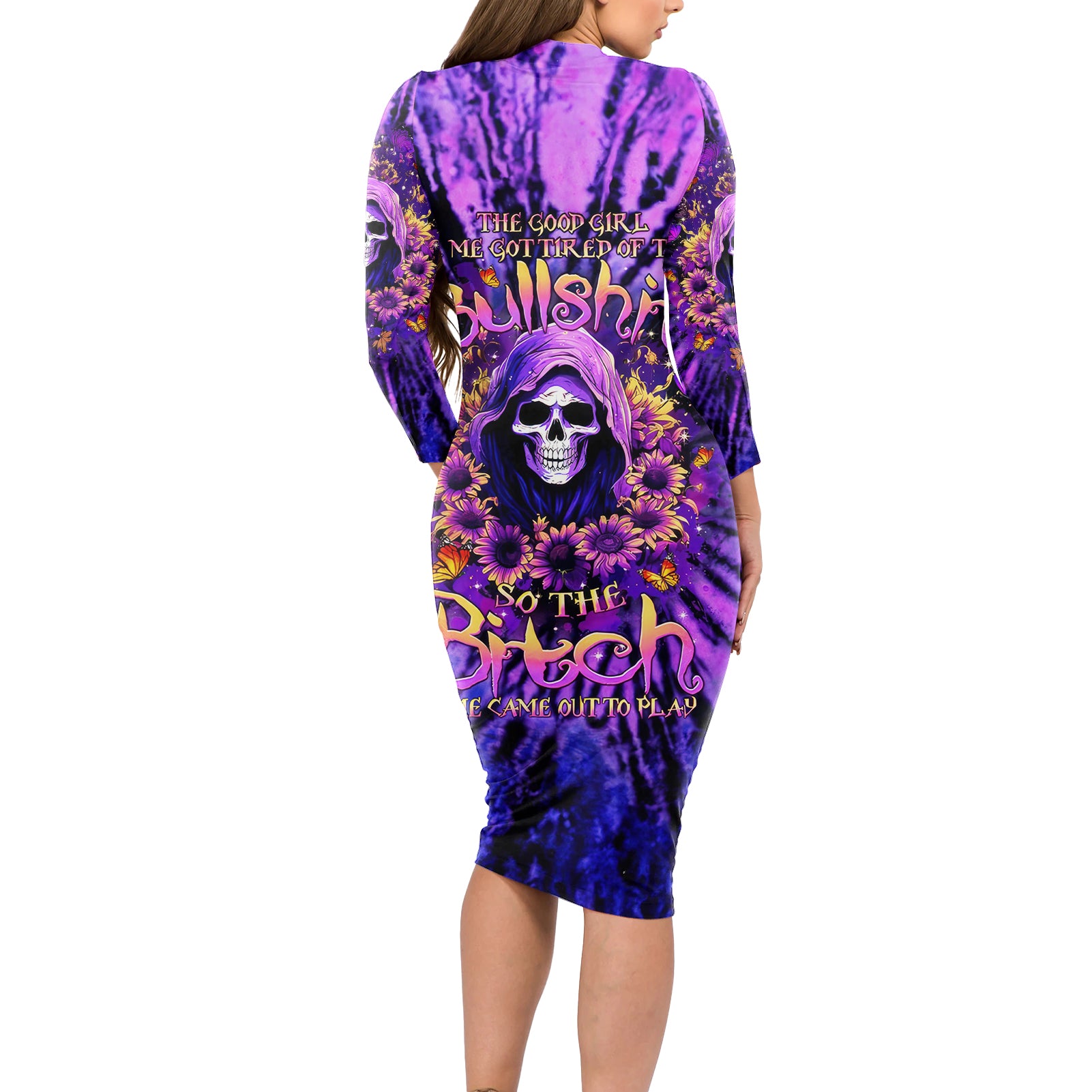 Sunflower Skull Long Sleeve Bodycon Dress The Good Girl In Me Got Tired Of The Bullshit