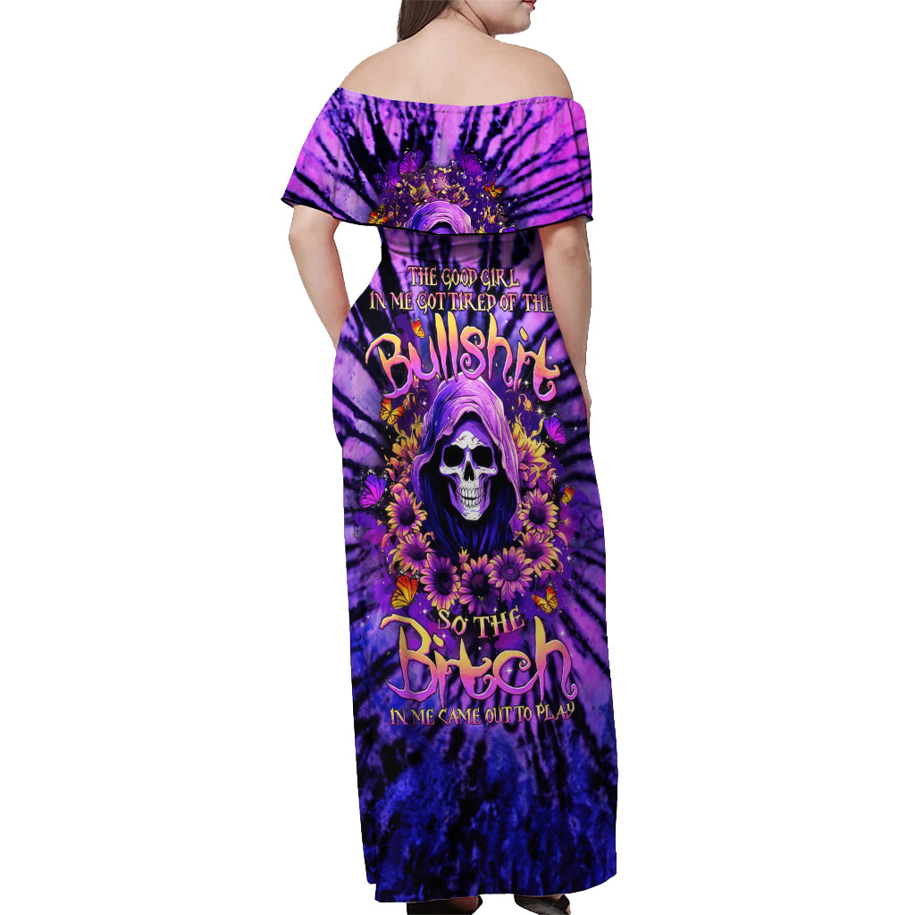 Sunflower Skull Off Shoulder Maxi Dress The Good Girl In Me Got Tired Of The Bullshit