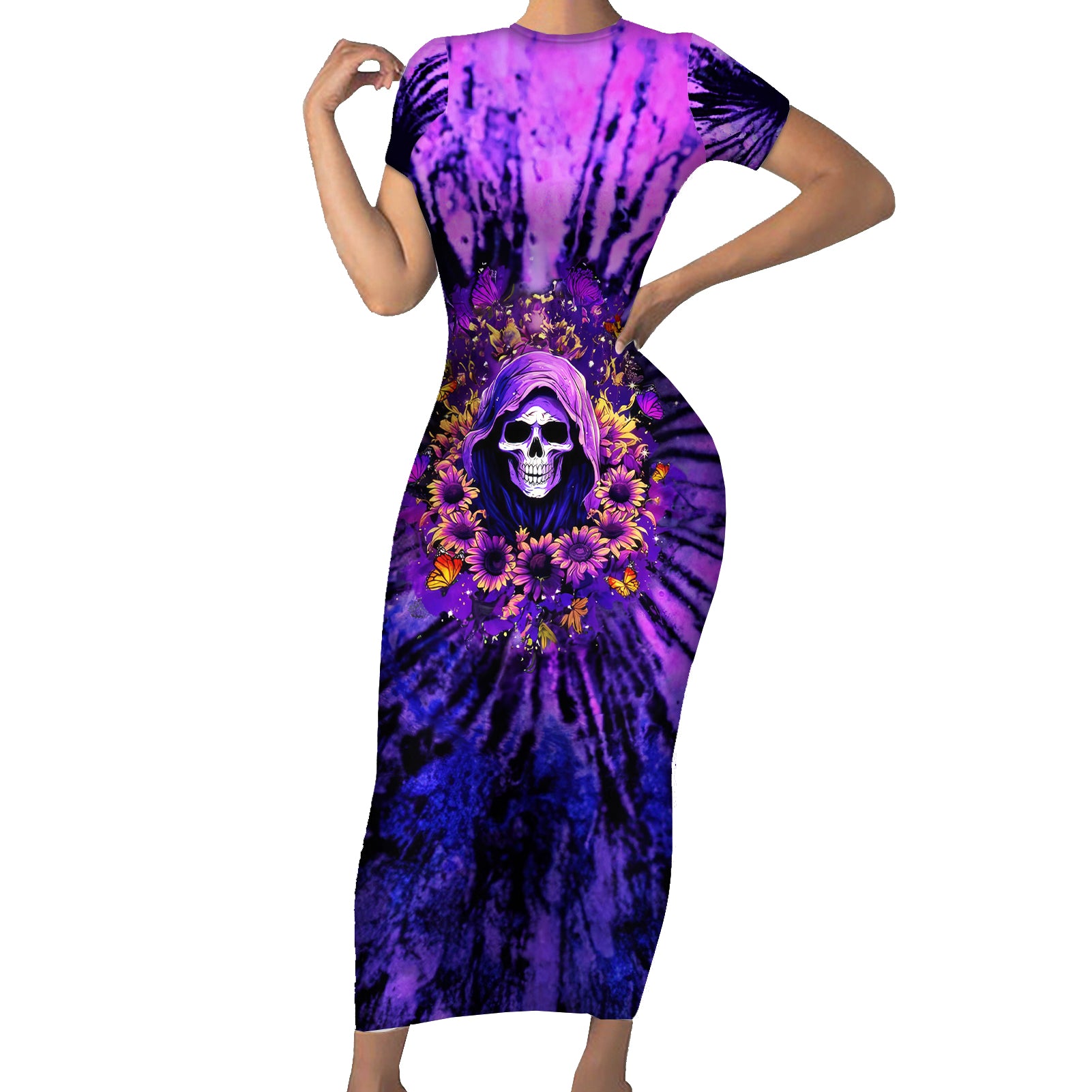Sunflower Skull Short Sleeve Bodycon Dress The Good Girl In Me Got Tired Of The Bullshit