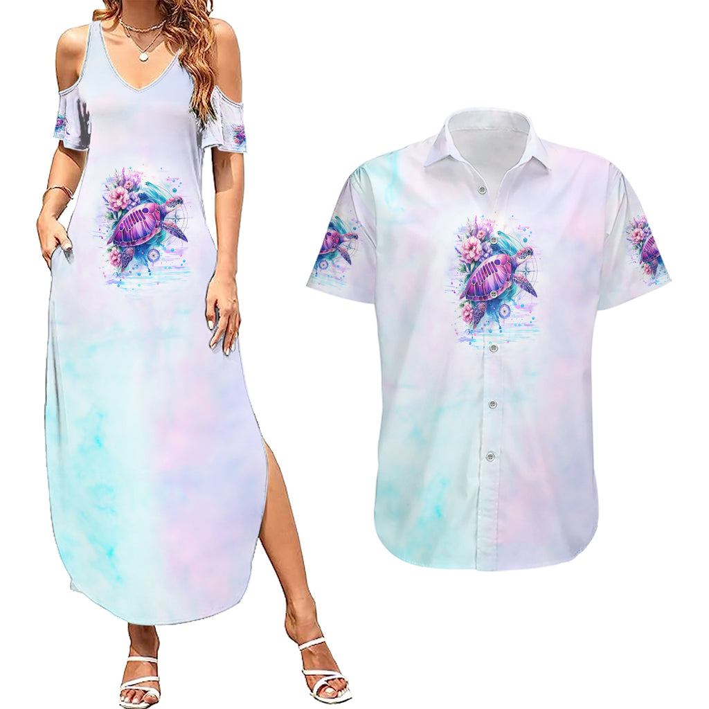 Jeep Life Couples Matching Summer Maxi Dress and Hawaiian Shirt Sea Turtle Jeep