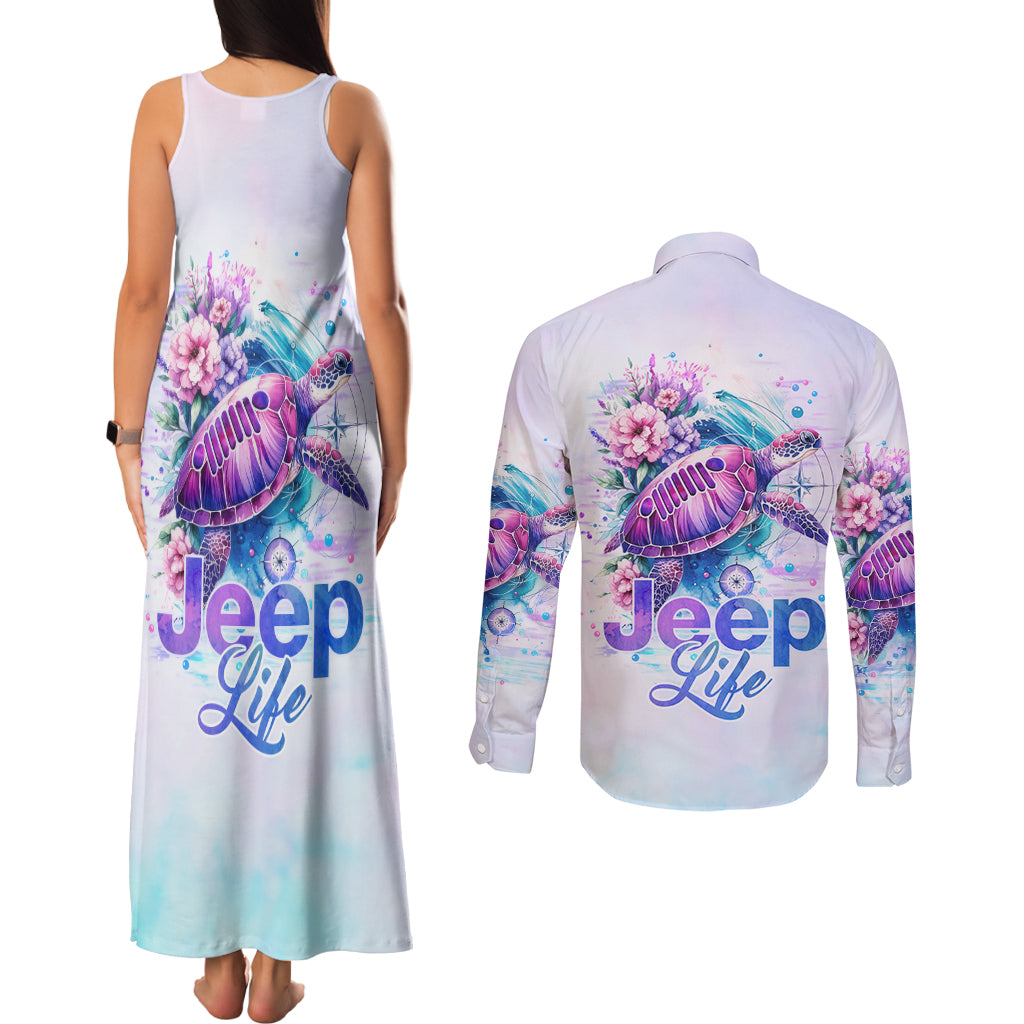 Jeep Life Couples Matching Tank Maxi Dress and Long Sleeve Button Shirt Sea Turtle Jeep