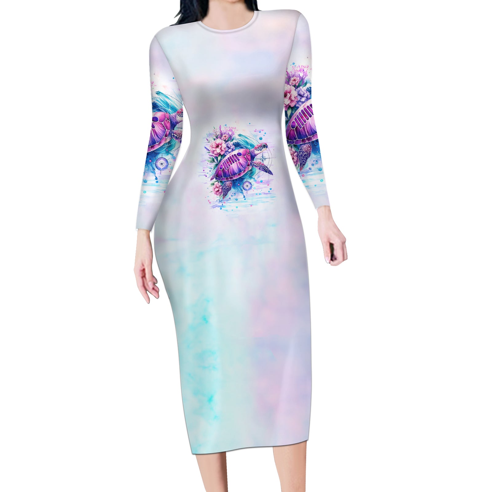 Jeep Life Long Sleeve Bodycon Dress Sea Turtle Jeep