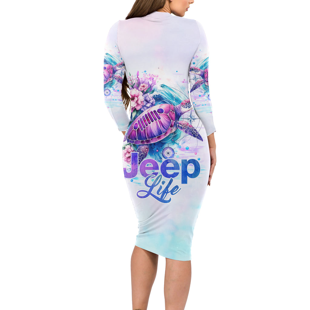 Jeep Life Long Sleeve Bodycon Dress Sea Turtle Jeep