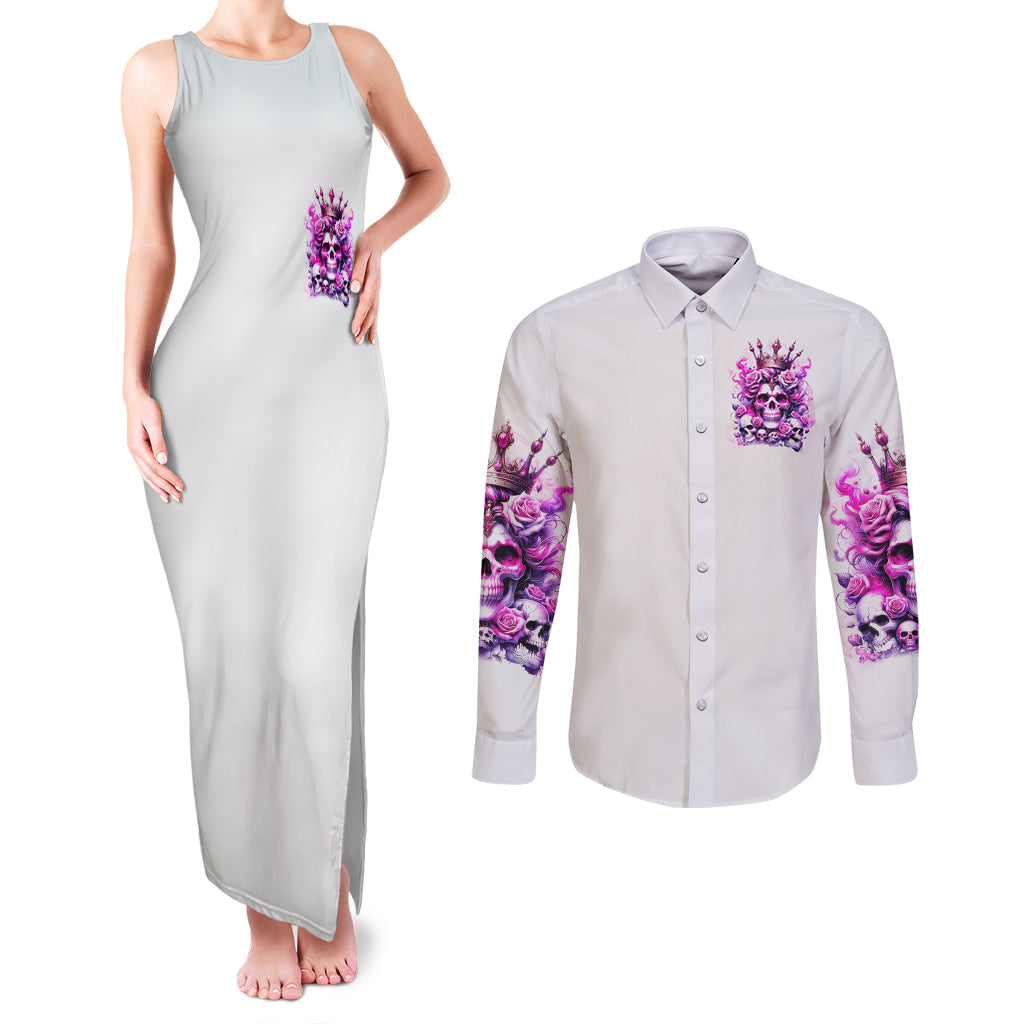 Rose Skull Couples Matching Tank Maxi Dress and Long Sleeve Button Shirt Queen Skull