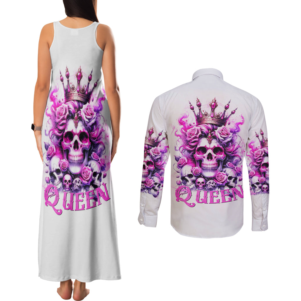 Rose Skull Couples Matching Tank Maxi Dress and Long Sleeve Button Shirt Queen Skull