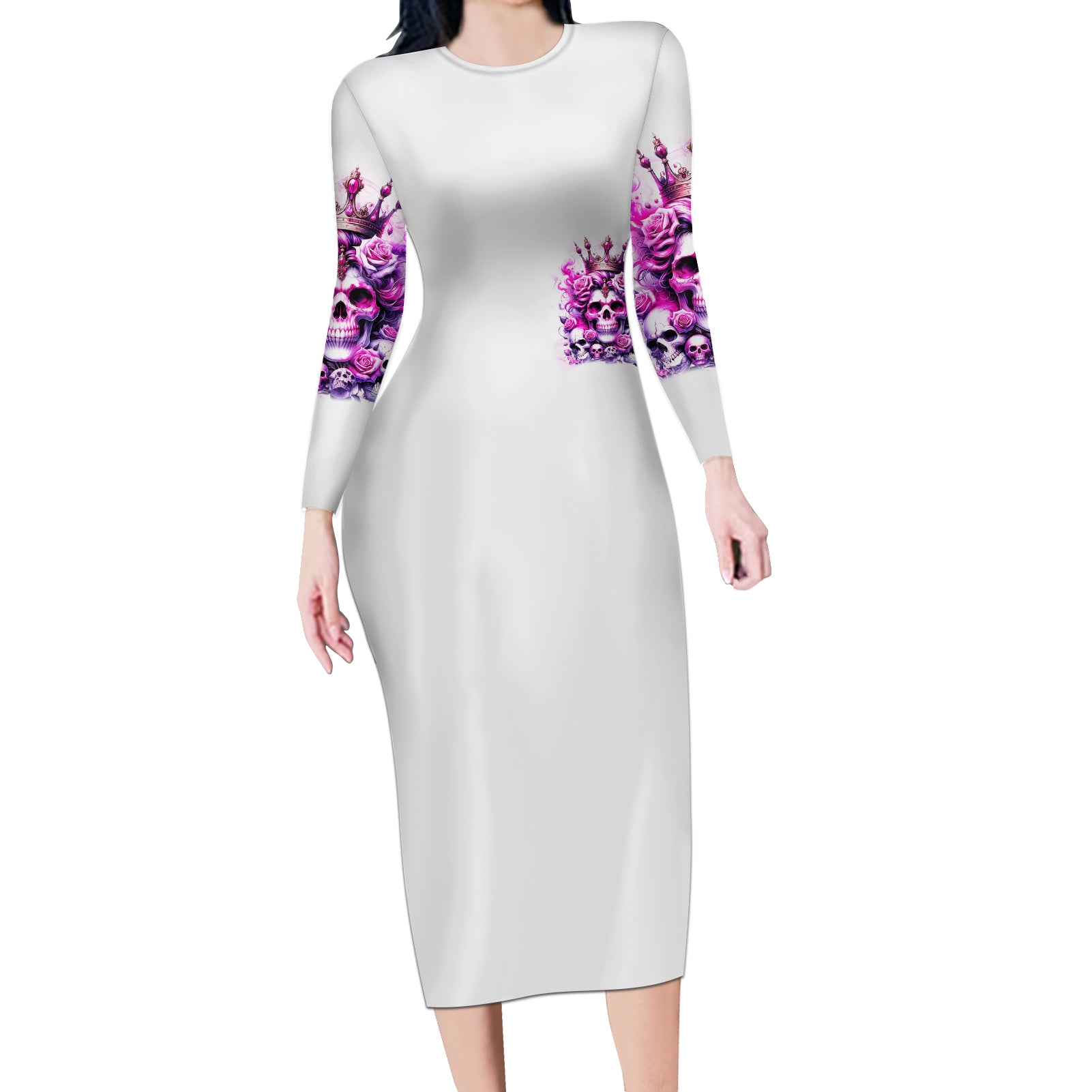 Rose Skull Long Sleeve Bodycon Dress Queen Skull