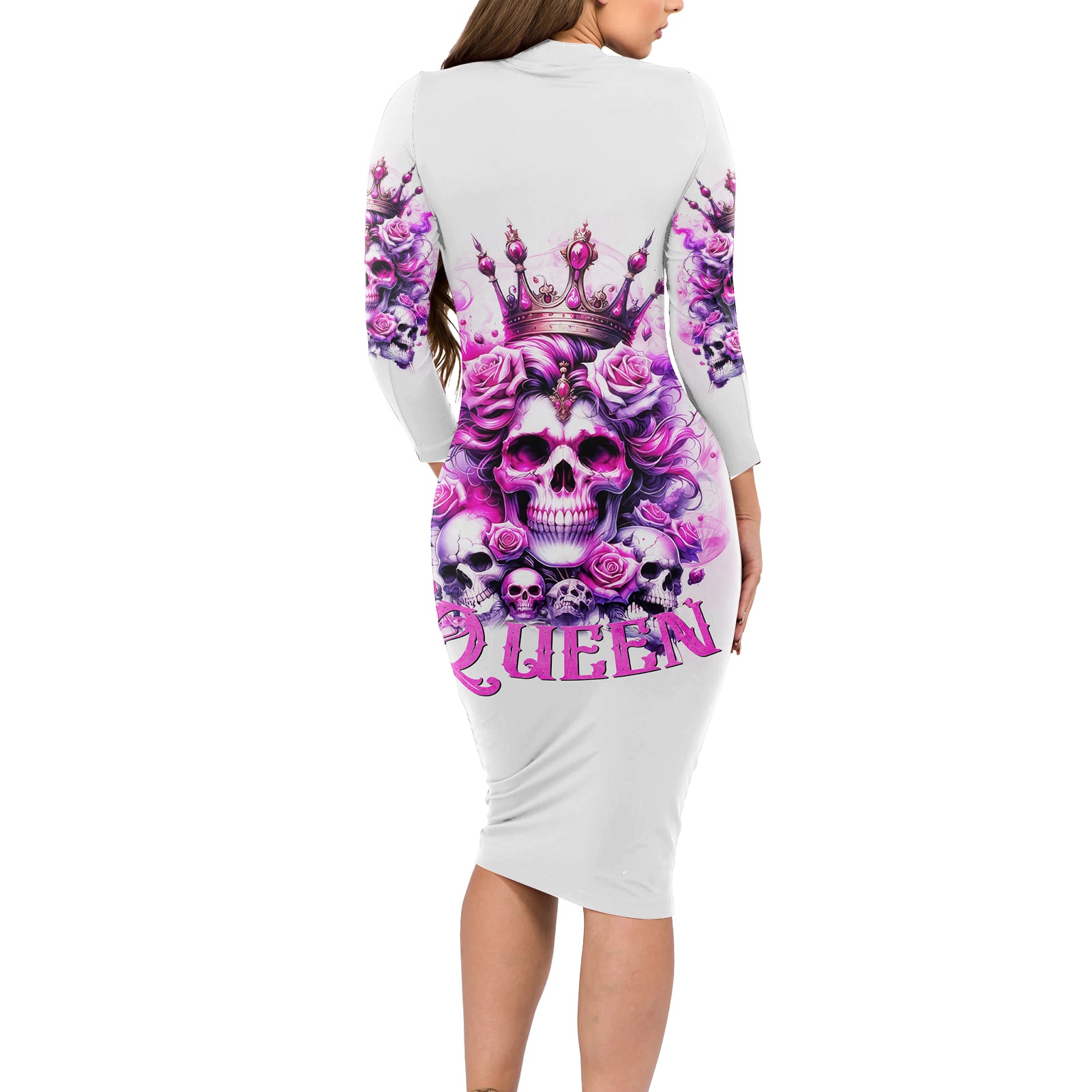Rose Skull Long Sleeve Bodycon Dress Queen Skull