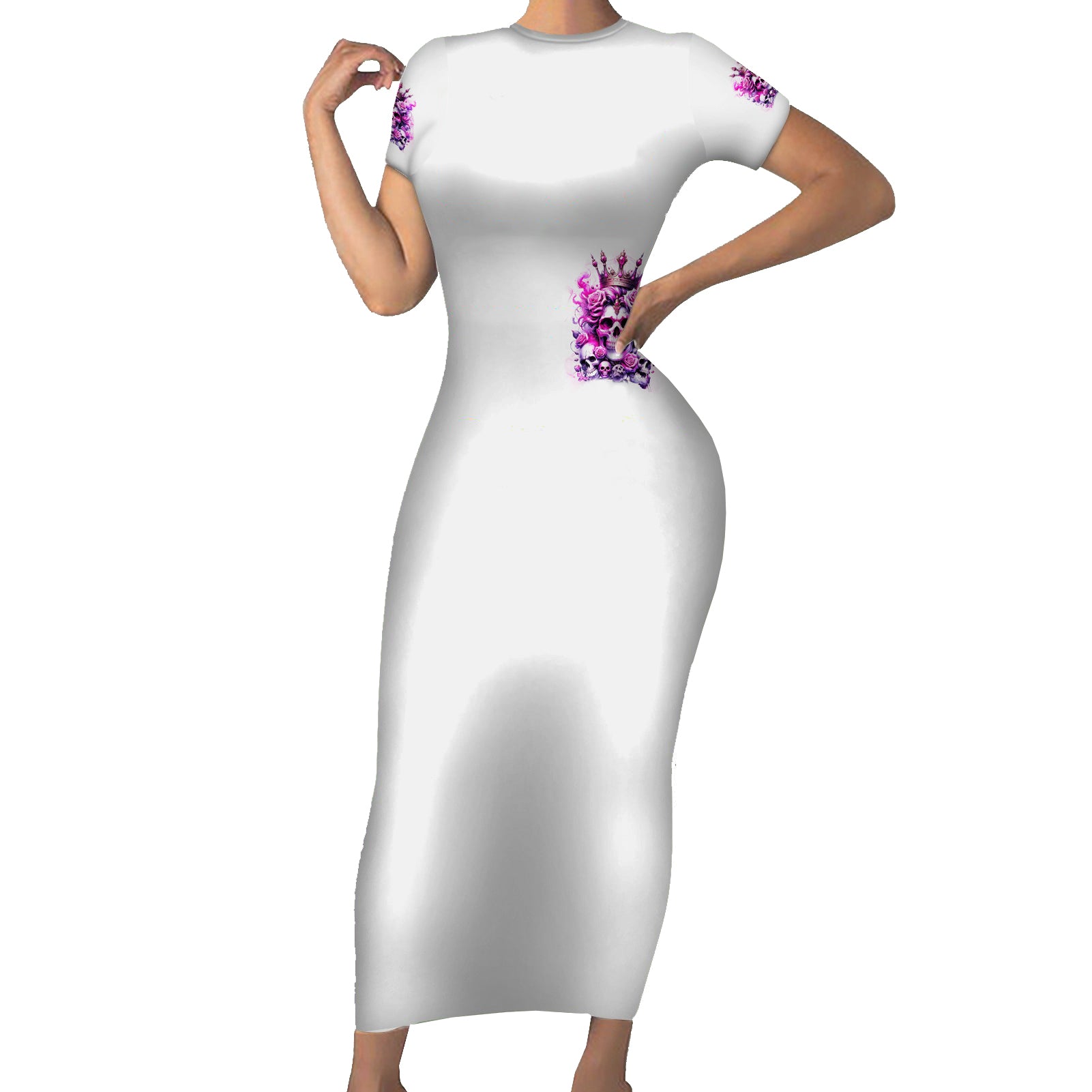Rose Skull Short Sleeve Bodycon Dress Queen Skull