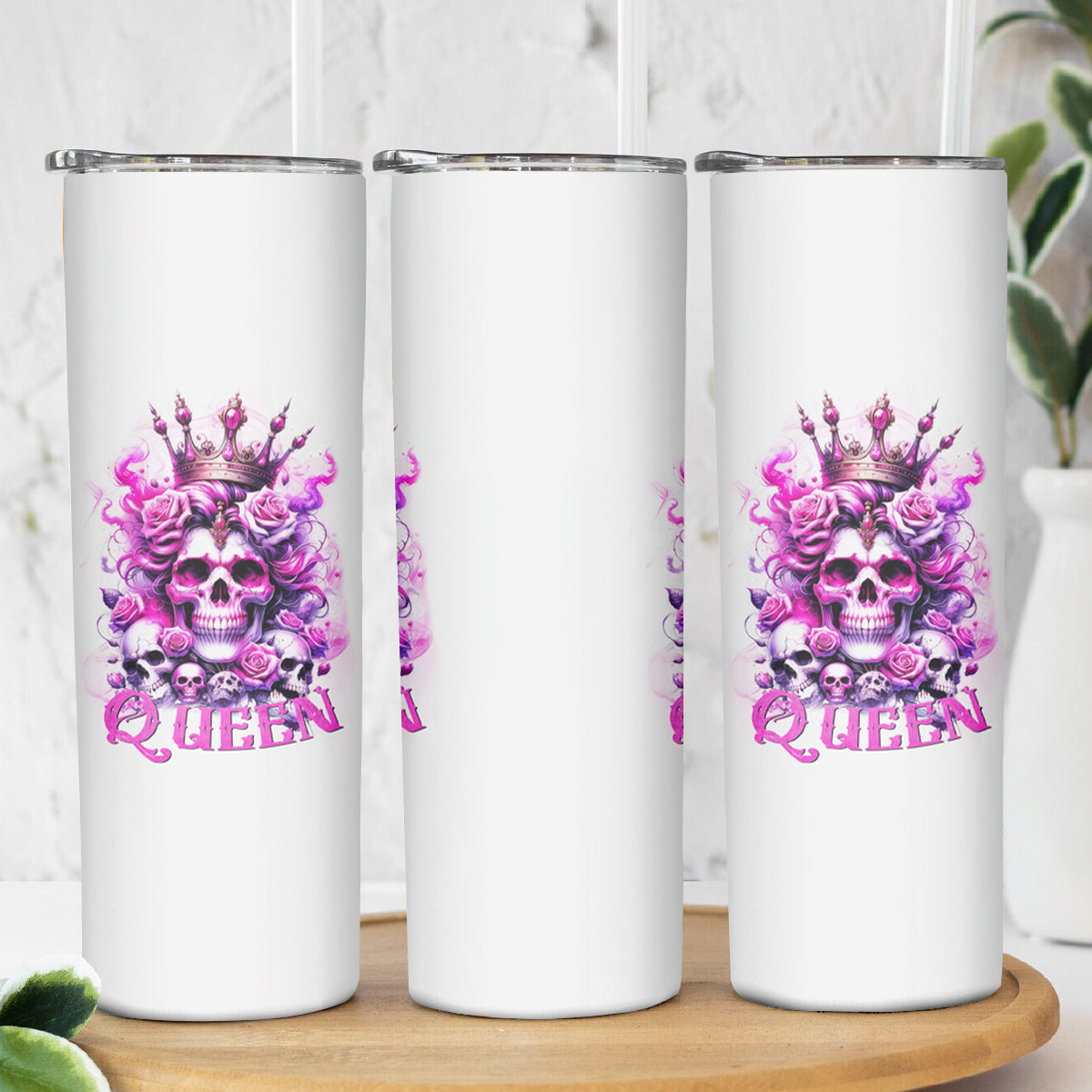 Rose Skull Skinny Tumbler Queen Skull