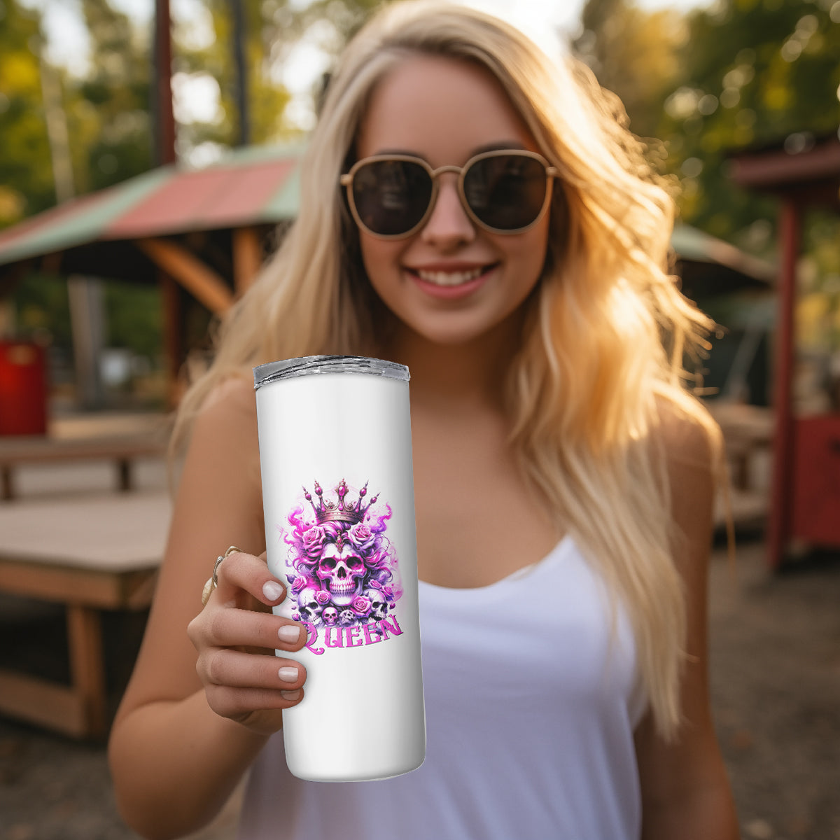 Rose Skull Skinny Tumbler Queen Skull