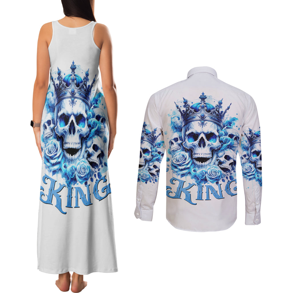 Rose Skull Couples Matching Tank Maxi Dress and Long Sleeve Button Shirt King Skull