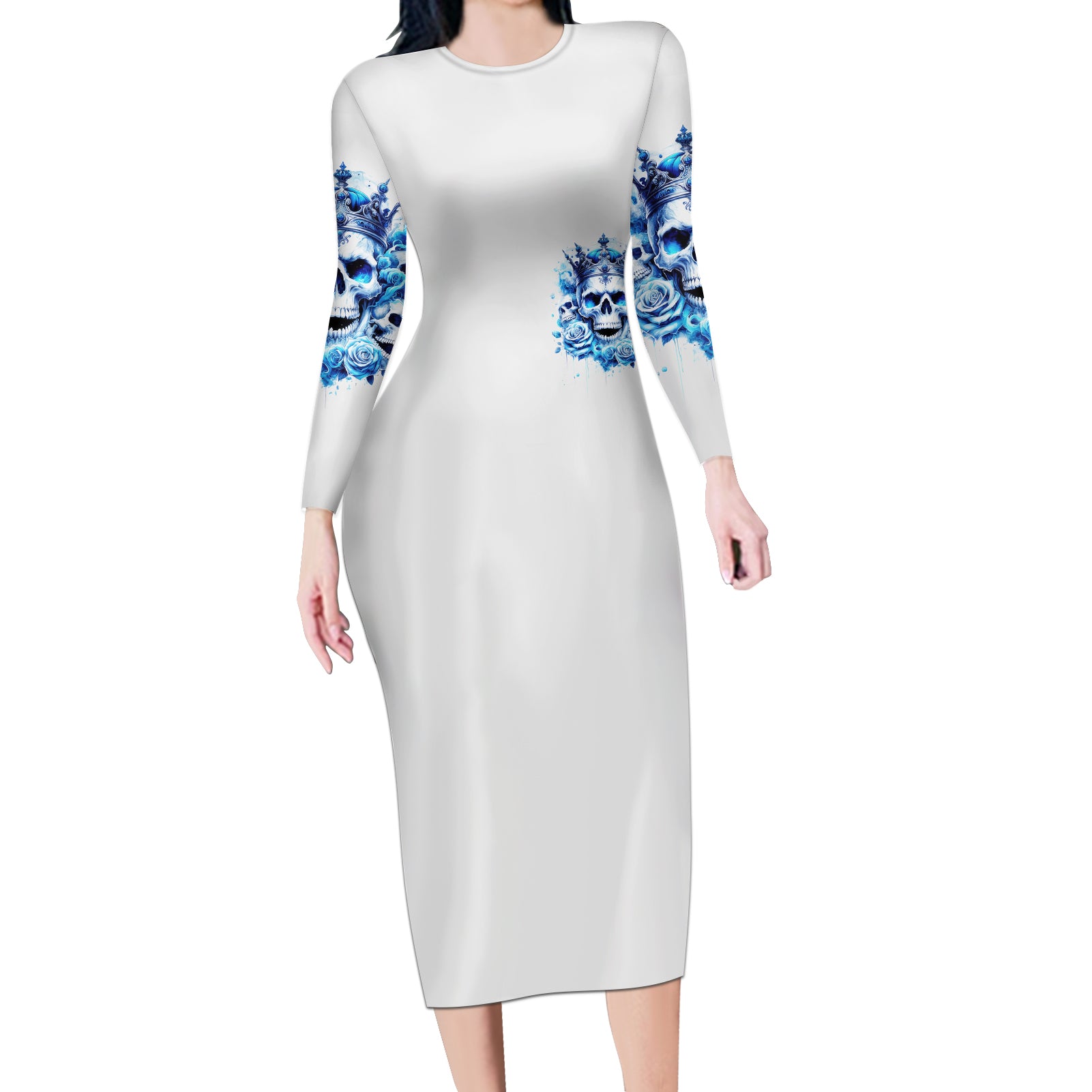 Rose Skull Long Sleeve Bodycon Dress King Skull