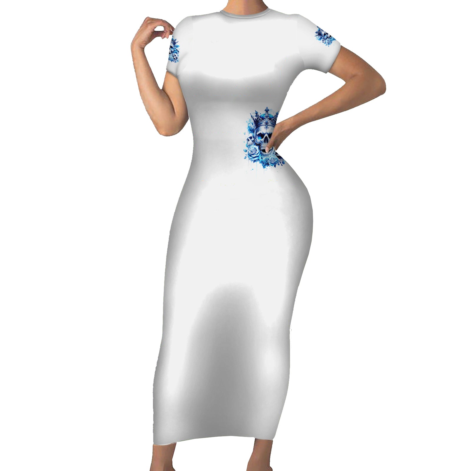 Rose Skull Short Sleeve Bodycon Dress King Skull