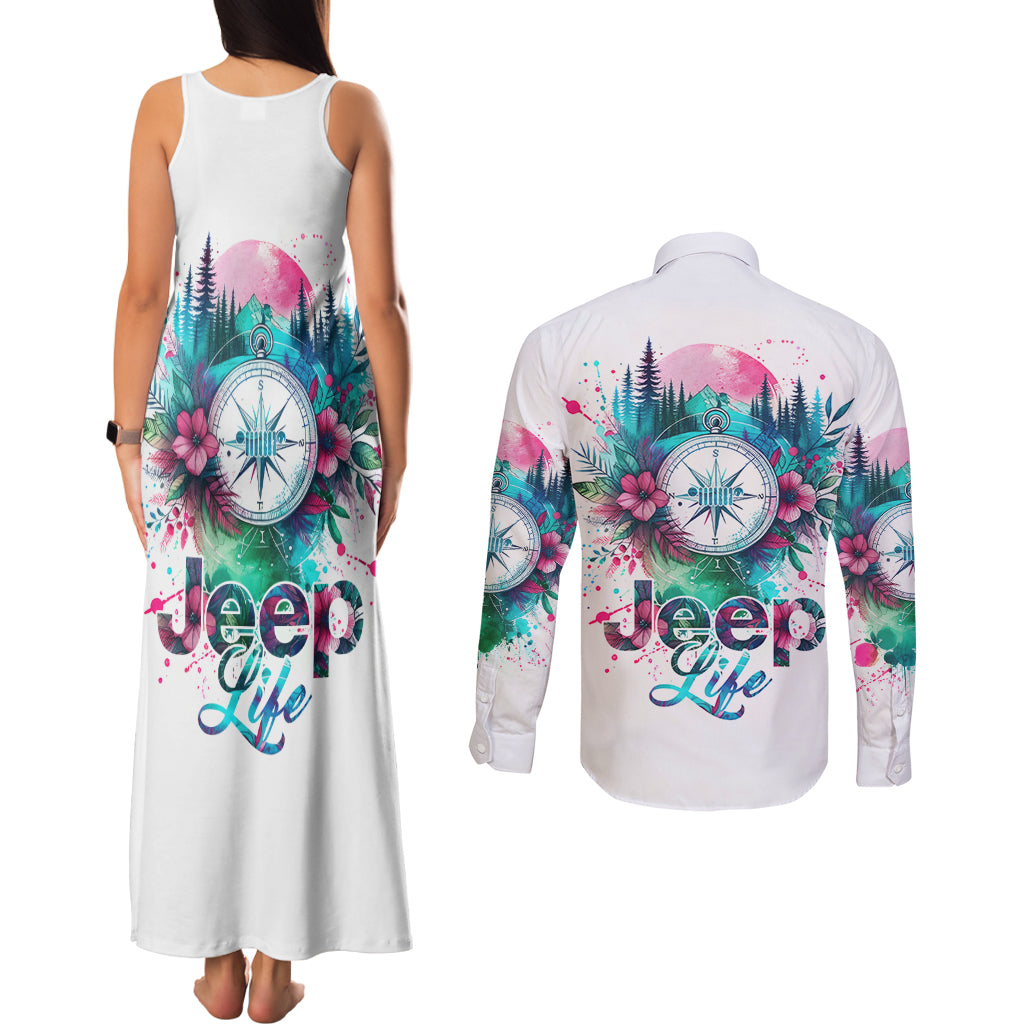 Jeep Life Couples Matching Tank Maxi Dress and Long Sleeve Button Shirt Forest Jeep